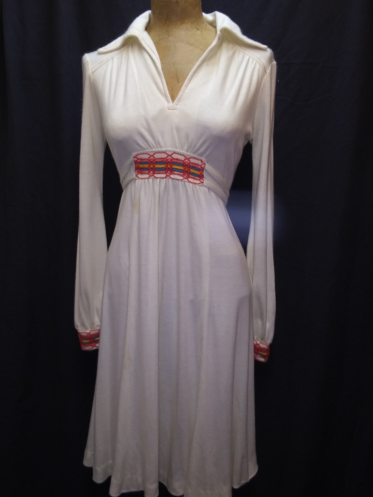 1970’s Soft White Cotton Poly Orange Contrast Hippy Mod Dress Small