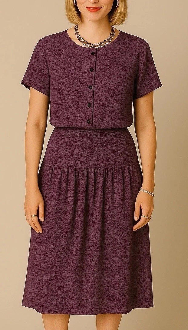 Vintage 80’s Alison Peters blowsy dress s. 8 med, flattering, versatile length