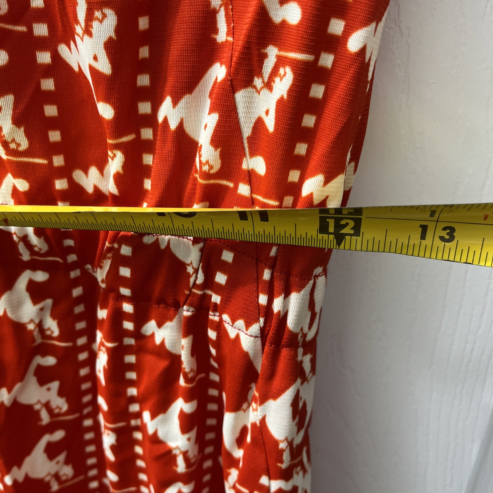 Vintage 1970s Police Novelty Print Dress Orange/Red White Cop Bobby Double Knit