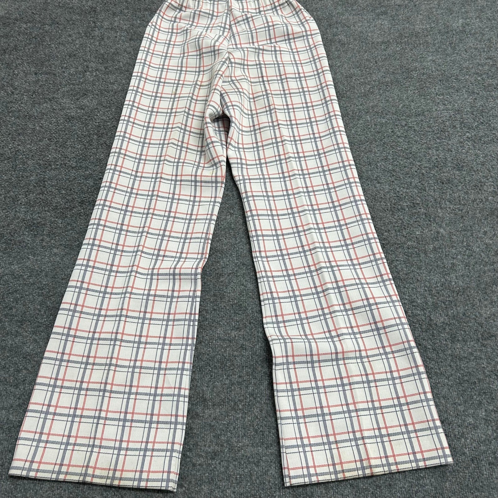 Vintage Pants Womens Size 12 White Red Blue Plaid Elastic Waist Straight Leg