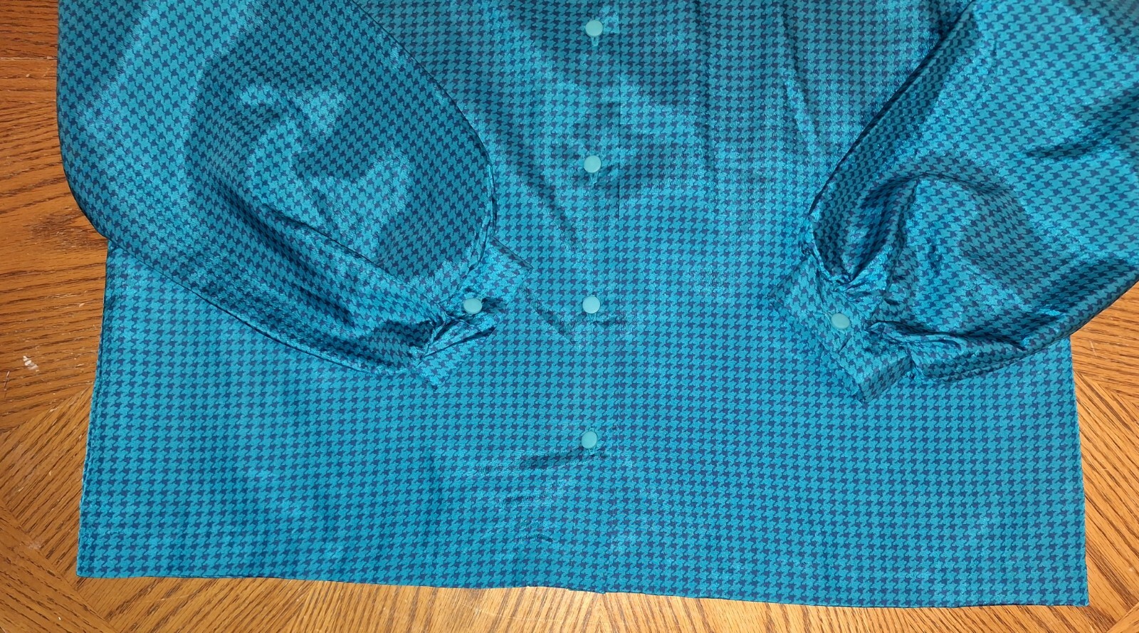 Vintage Dutchmaid Teal/Black Houndstooth 2-Piece Collared V-Neck Sz 40 Skirt Set
