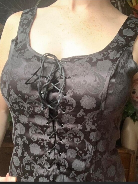 Vintage Frederick’s of Hollywood Black Jacquard Lace-Up Bustier Corset Top Sz L