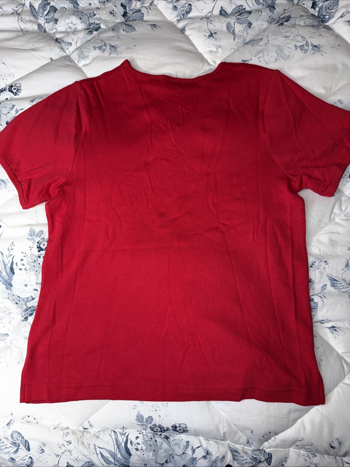 Vintage Cottons/ Polyester T-shirt Erika & Co. Embroidered Red Floral Tag Small