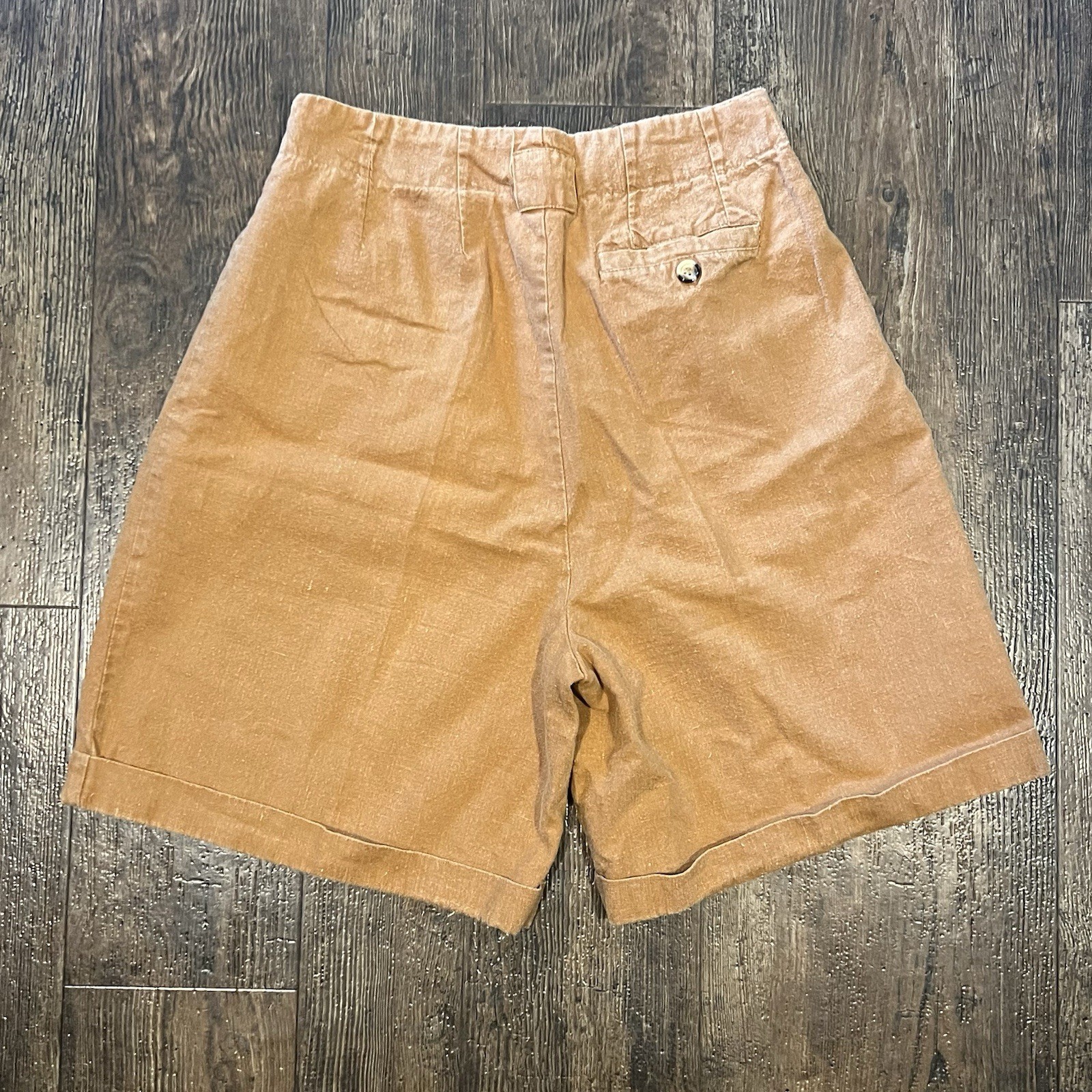 Vintage 90s Khaki Brown High Rise Pleated Front Cotton Ramie Shorts JJ Fargo SM