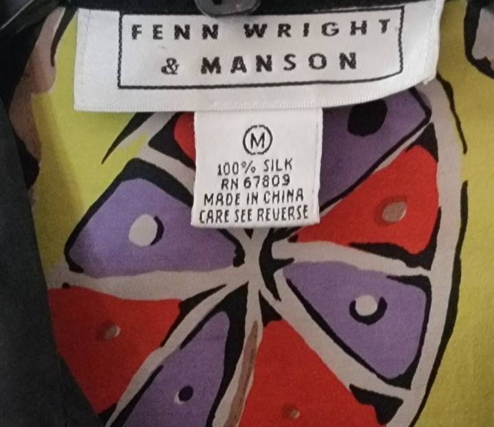 90s Vintage 100% Silk Fenn Wright & Manson Bold Abstract Button Front Blouse Med