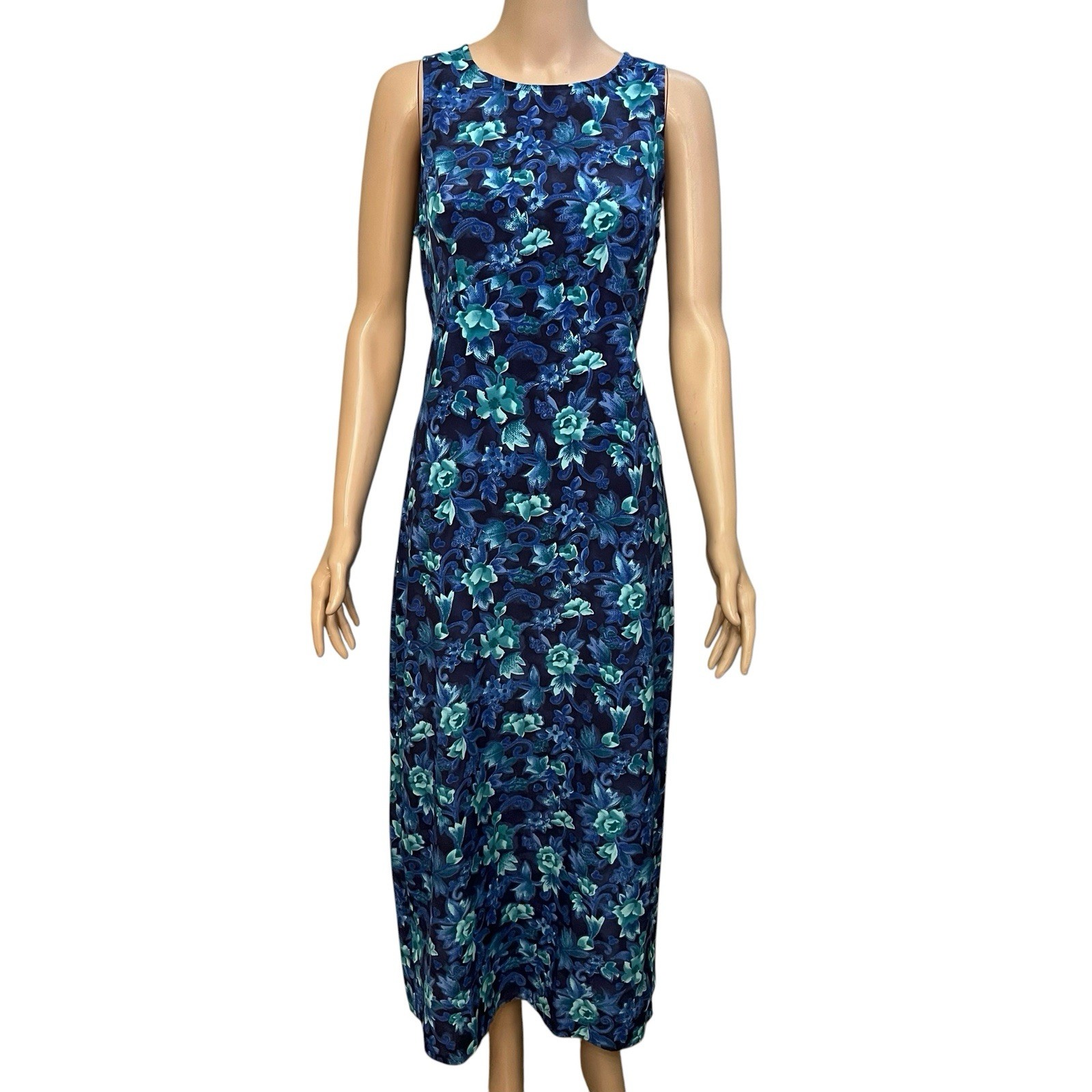 90s VTG All That Jazz Floral Maxi Dress 8/10 Navy Multi Sleeveless Straight Fit