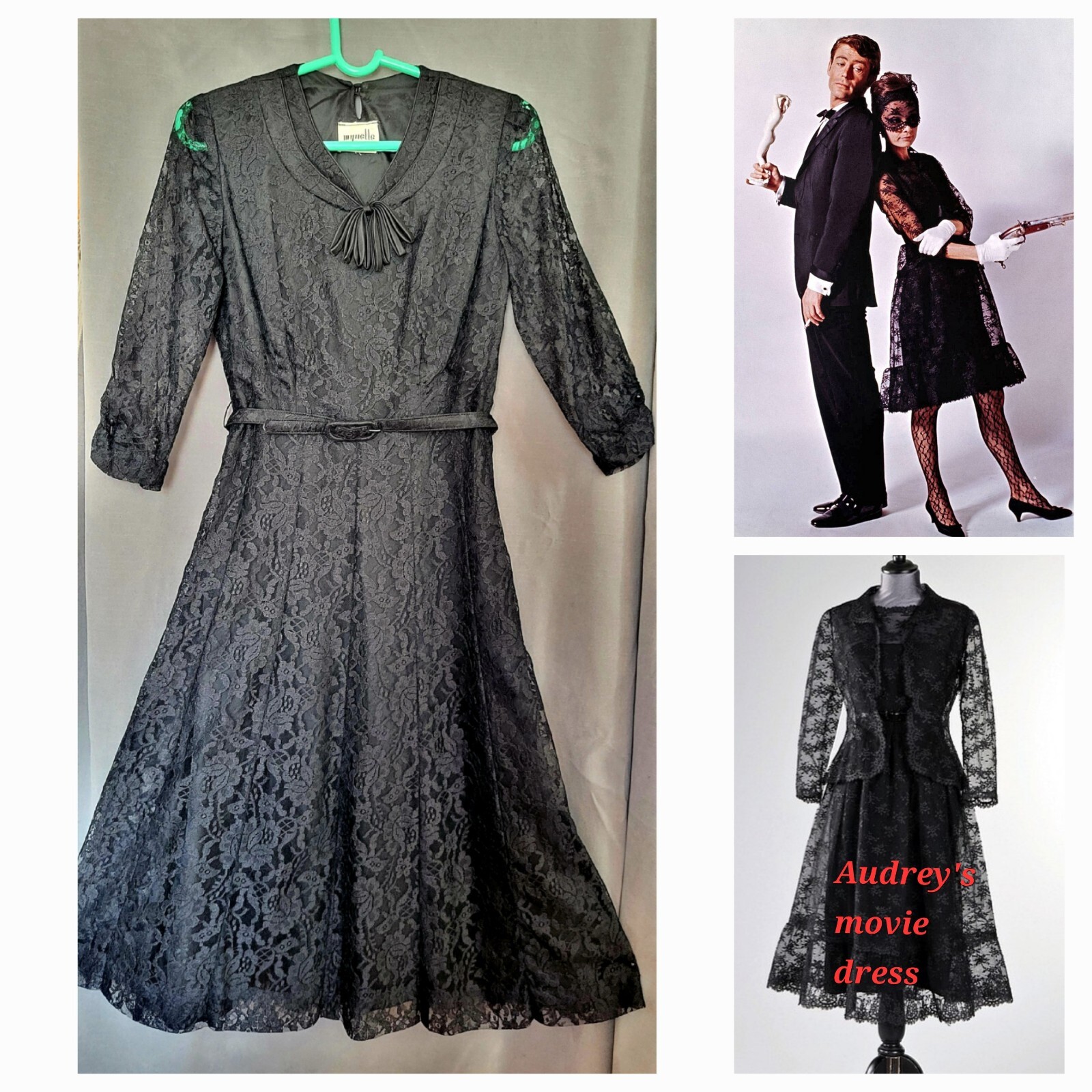 Vtg. Late 50s Early 60s Iconic New Look Black Lace Dress! Very AUDREY STYLE!