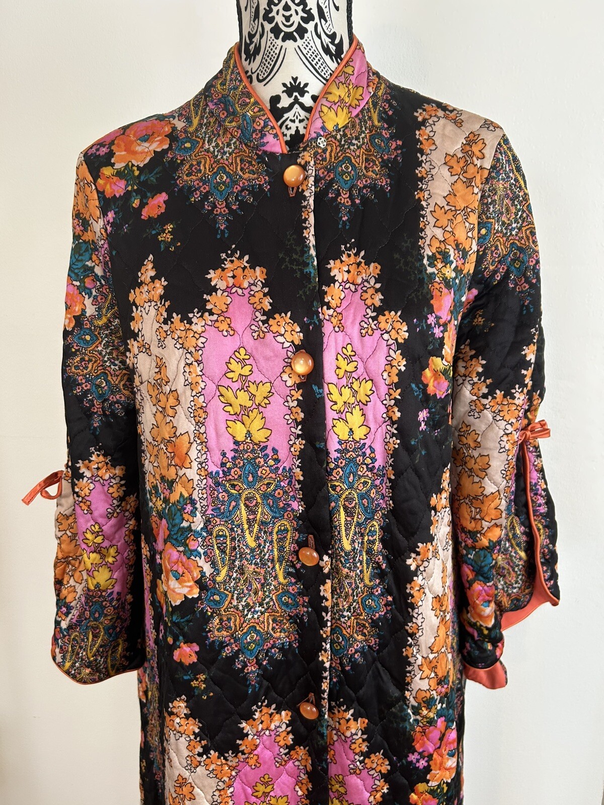 Vintage Cozy Creation Housedress Med Tall Crepe Long Sleeve Paisley 60s