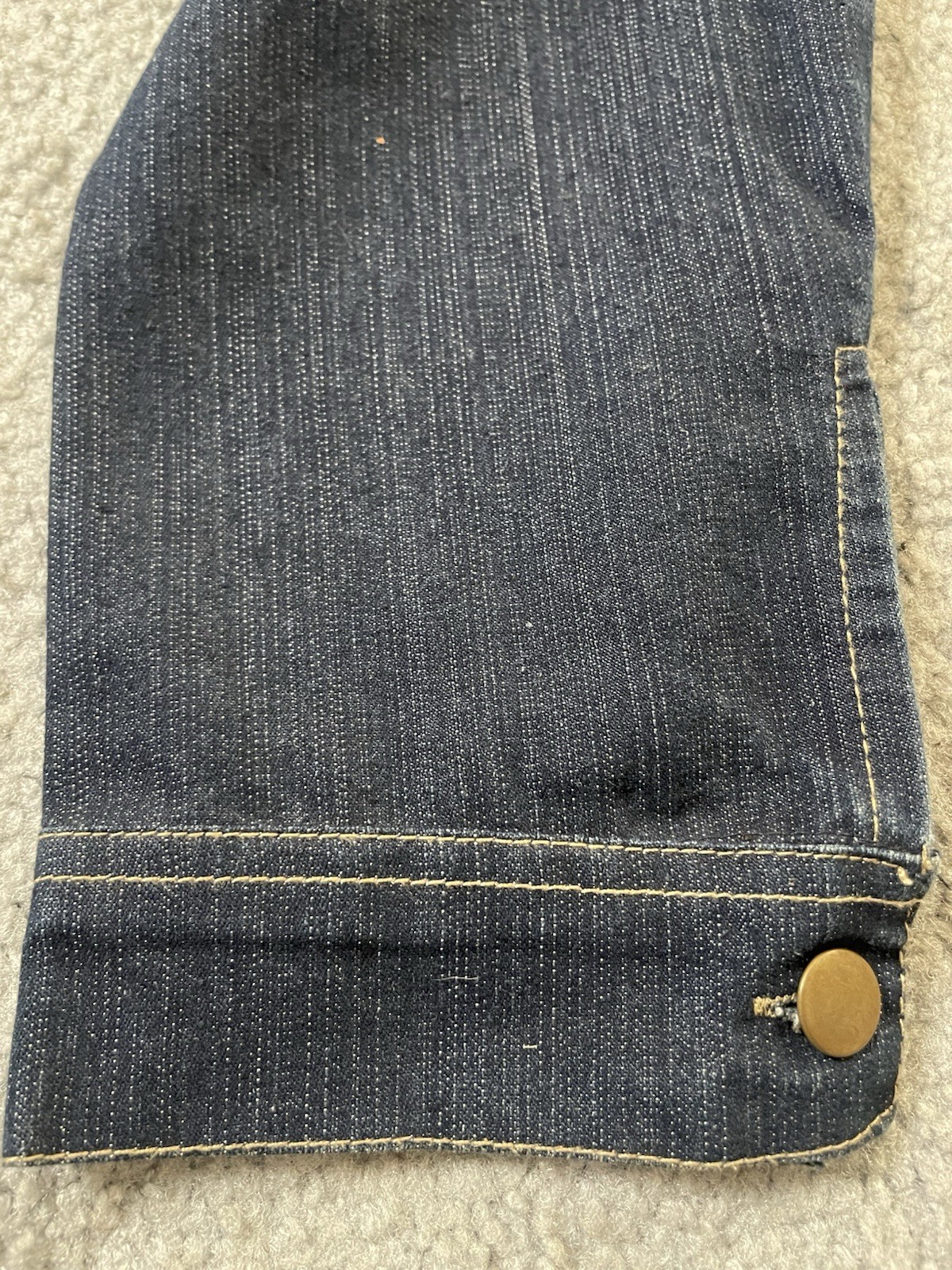 Vtg 80s Beaded Full Zip Jean Jacket Womens 16W Blue Chambray Rhinestones Classic