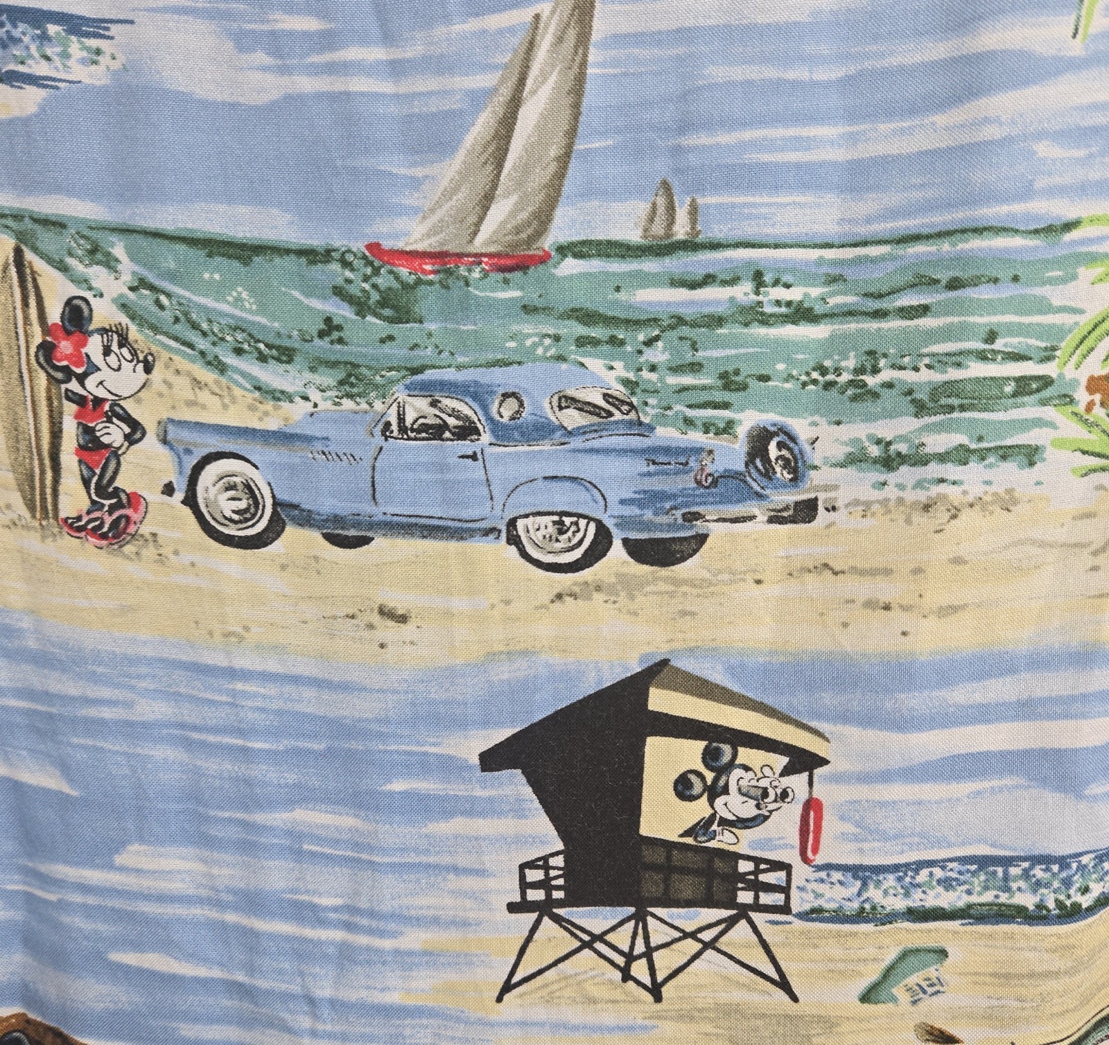Disney Catalog Dress Size Large Maxi Classic Car Hawaiian Beach Mickey Minnie