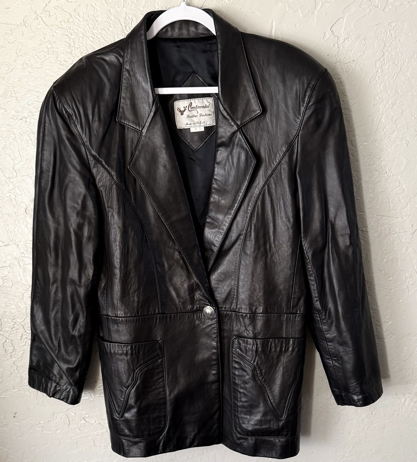Vintage Continental USA English Lambskin Leather Jacket Women’s Black Sz M Soft