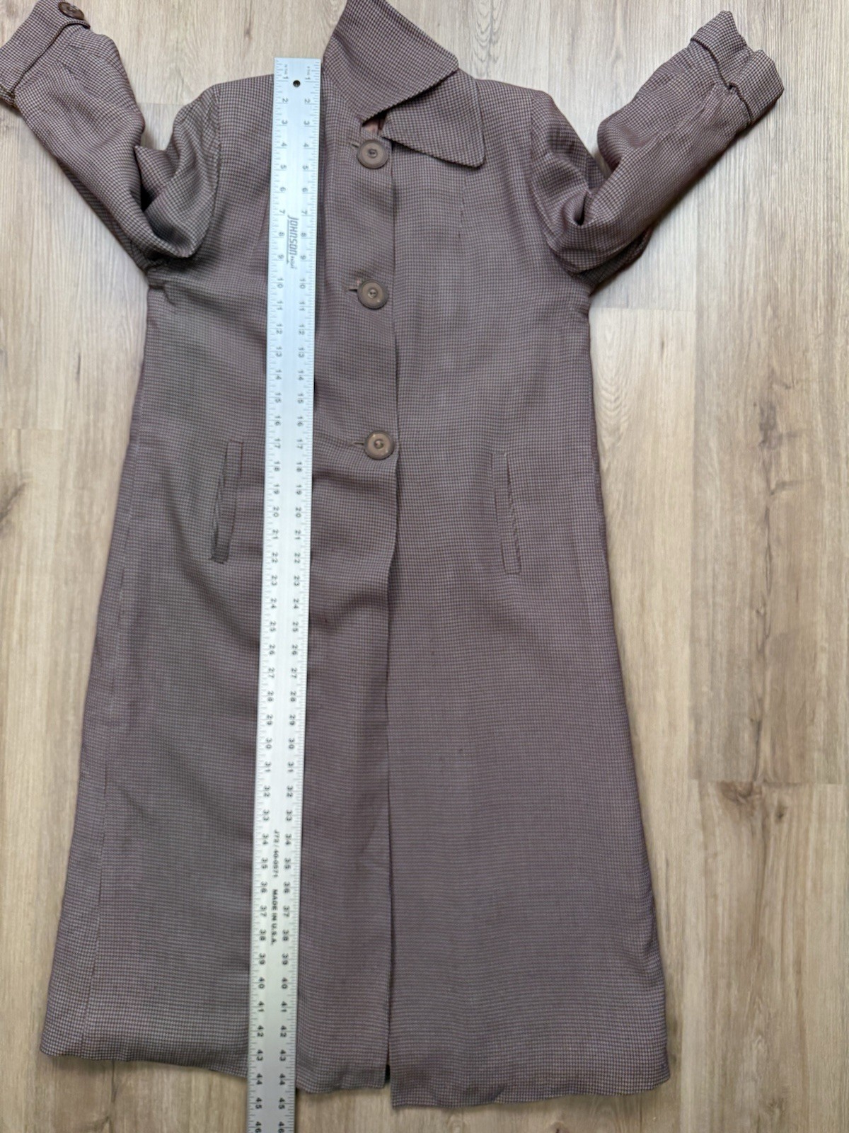 50s Vintage Houndstooth Gabardine Long Coat Women’s Medium Tailored Bespoke