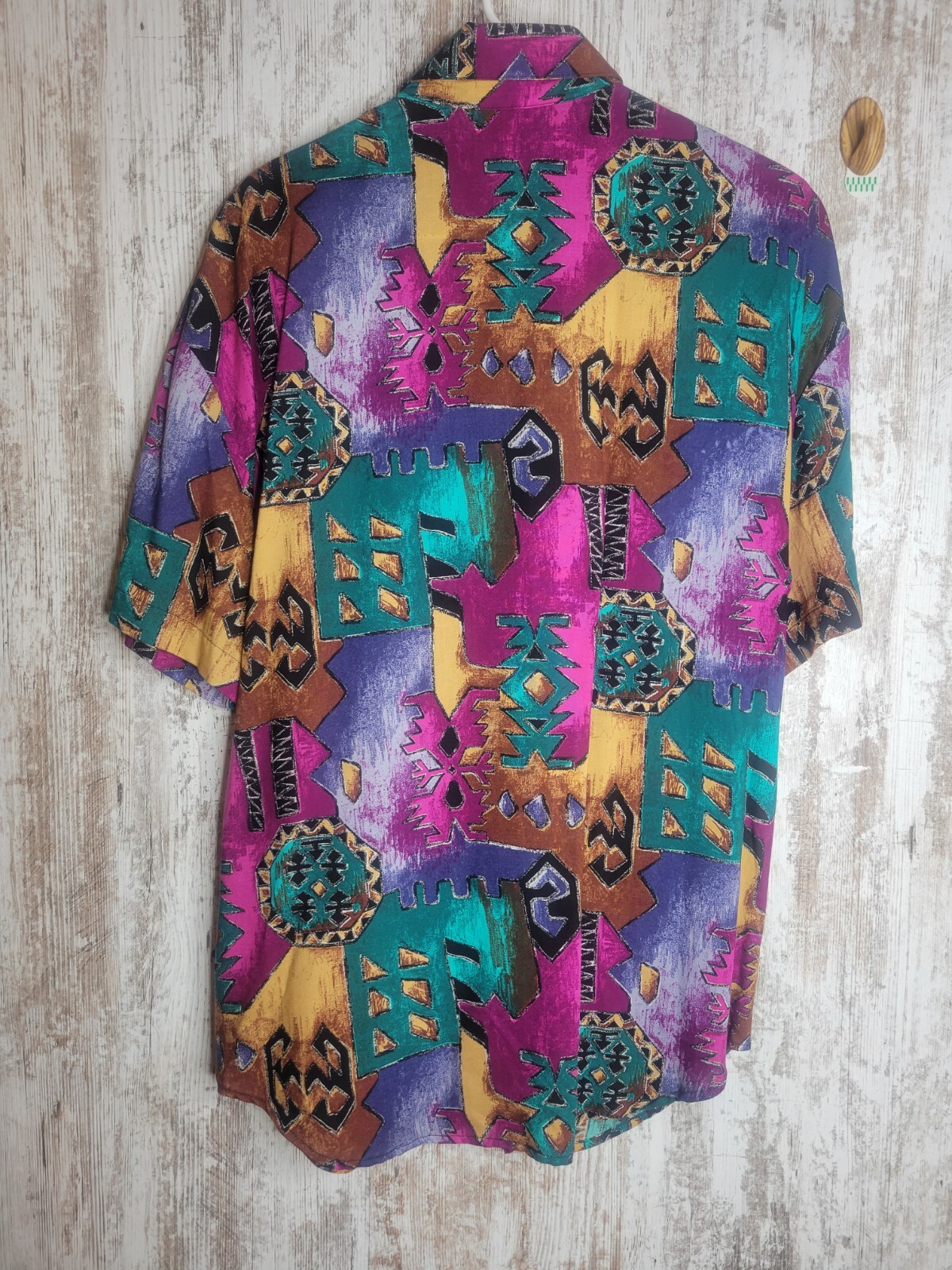80s 90s Vintage Caliche Med Aztec Bright Art Deco Button Top