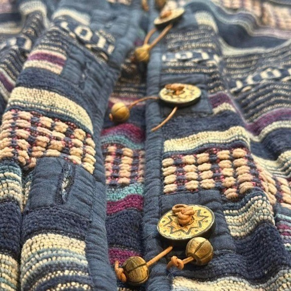 Vintage 90s Dressbarn Woven Boho Chore Jacket Medium Sun Wood Toggle Buttons