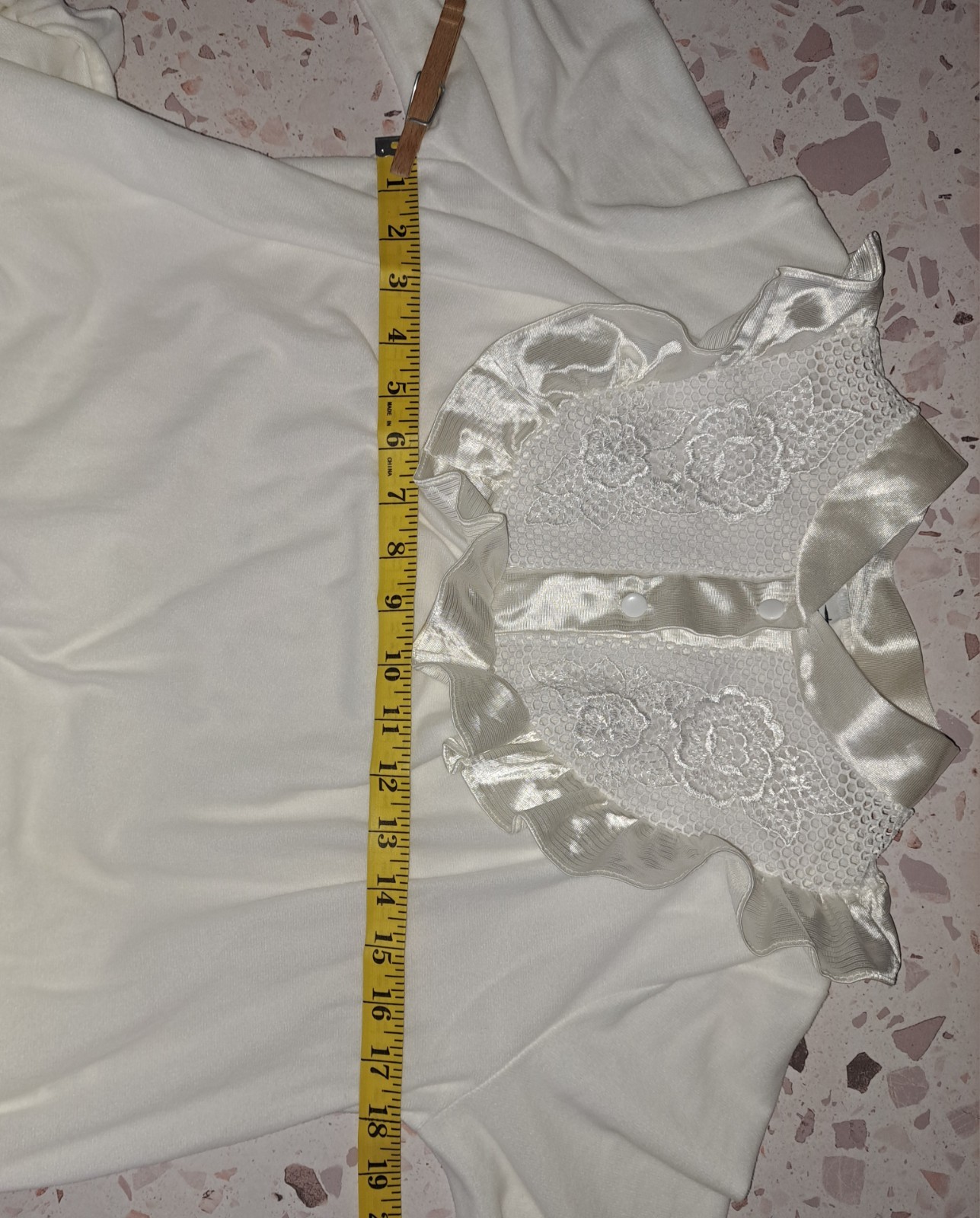 Vtg Paramount Long Nightgown Medium 60s 70s White Nylon Fleece Satin Ruffle