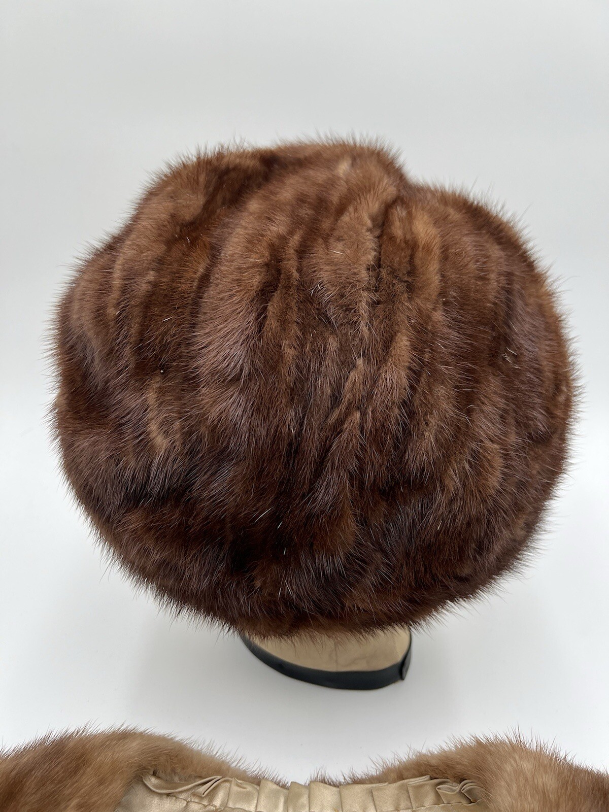 VTG Mink Fur Stole& Hat Shawl Collar Shoulder Wrap Brown O/S 60s 50s