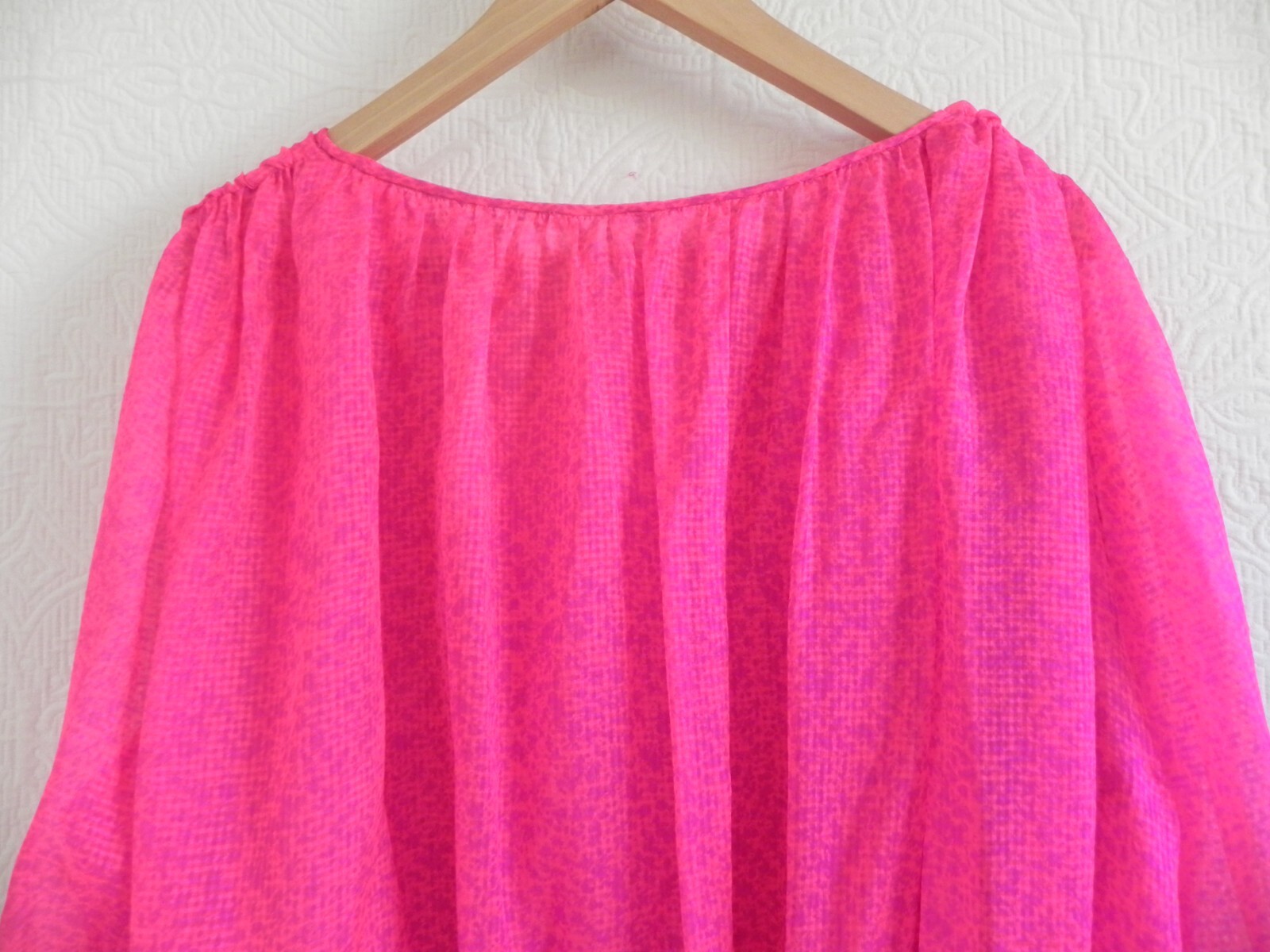Carolyne Roehm 2 PC Silk Chiffon Tunic Top/Maxi Skirt Neon Fuchsia/Purple Size S