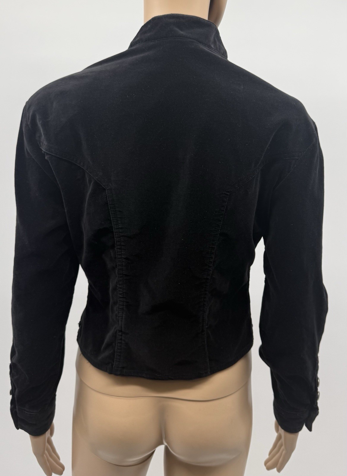 VTG Adobe Rose 1990’s Black Velvet Military Gothic Jacket Vamp M Cropped Fitted