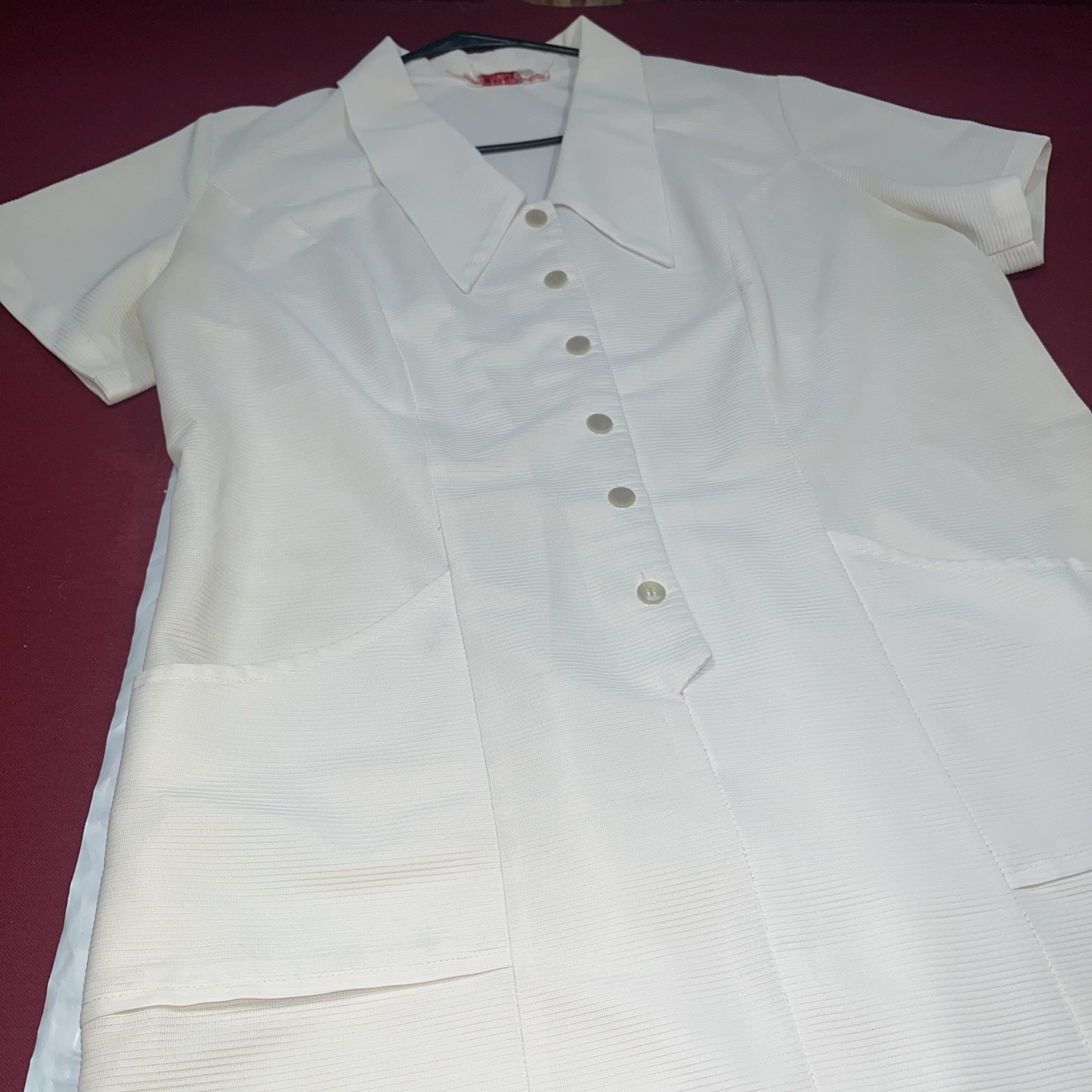 NURSE White 1/2 Button Dress 2xl Point Collar, Pockets Short Sleeves Ratched VTG