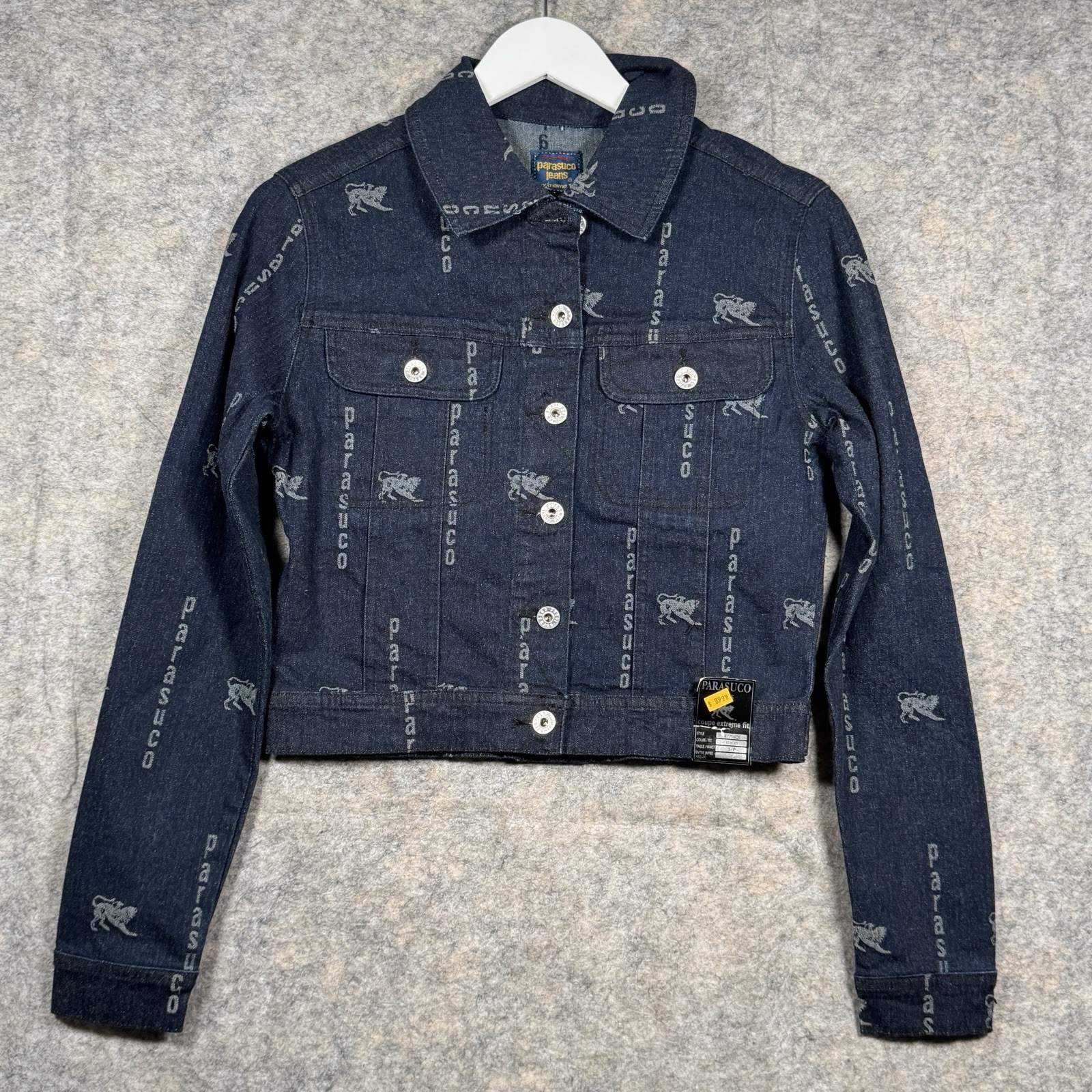 Vintage Y2K NWT Womens Parasuco Jeans Denim Jacket Size S 17×19 2000s Dark Blue