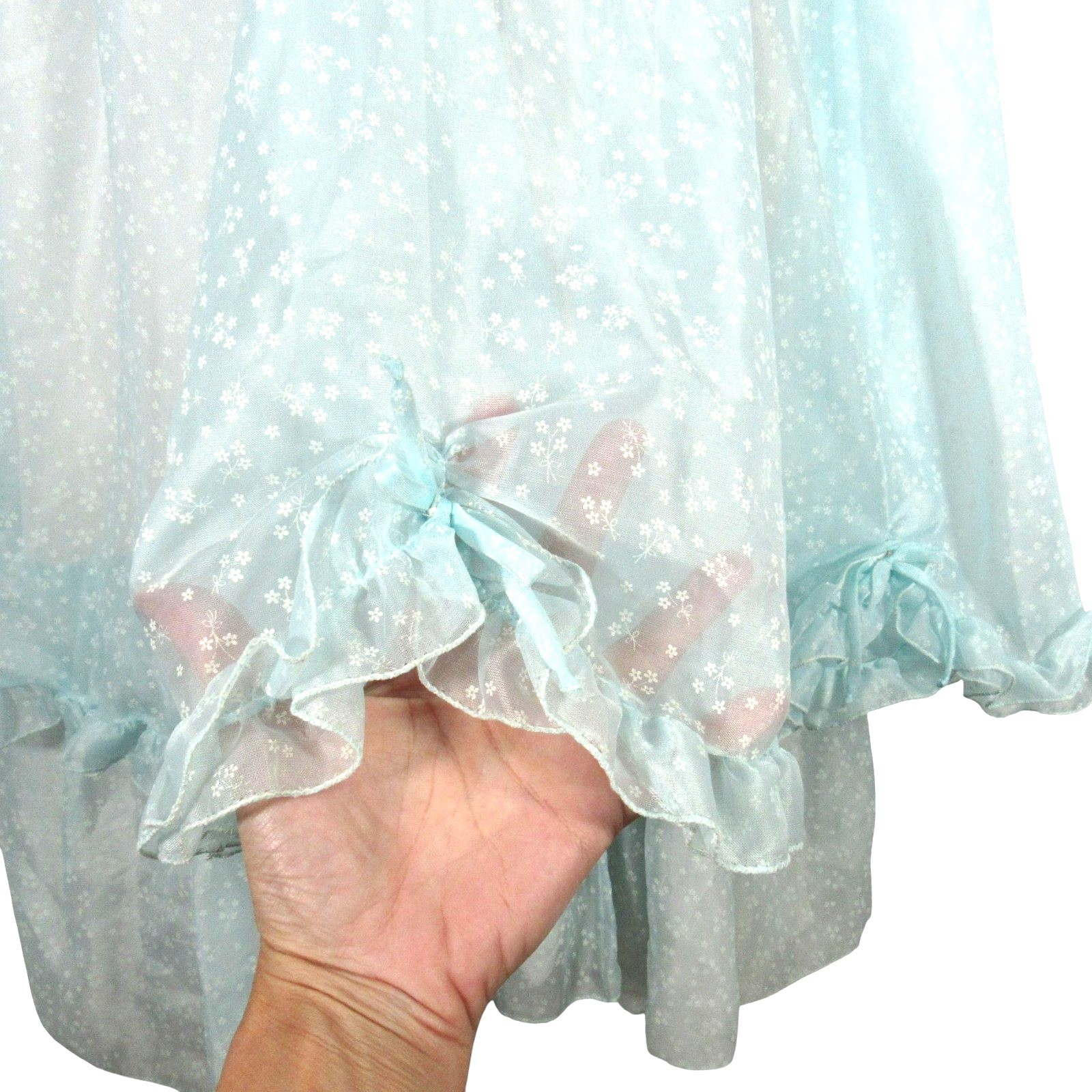 VTG Prom/Wedding CHIFFON Blue Floral RUFFLE Sweetheart w/FULL SLIP Cupcake XS