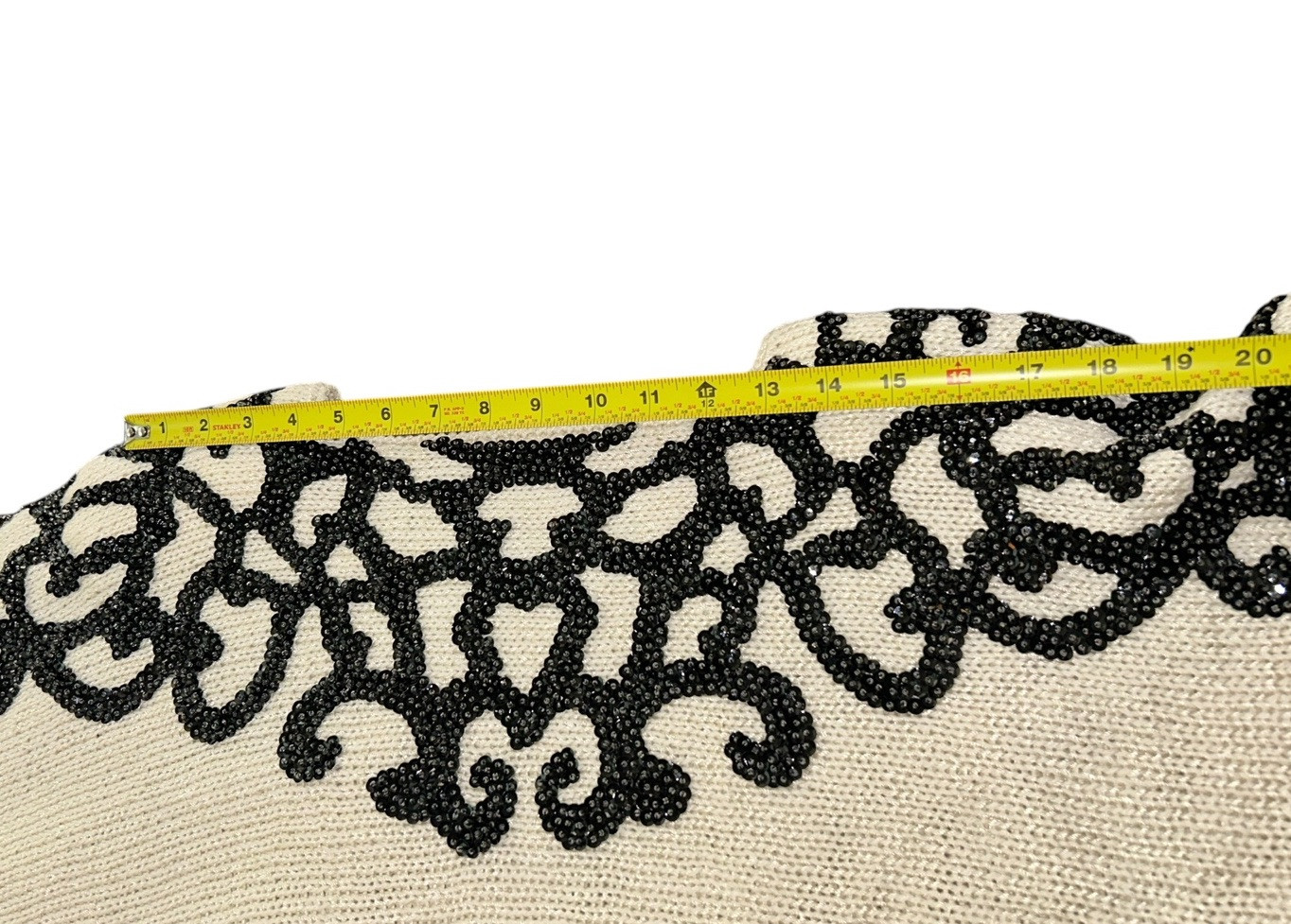 Vtg 80s Nannell Sequins Appliqué Embellished Knit Sweater Size S/M Black Ivory
