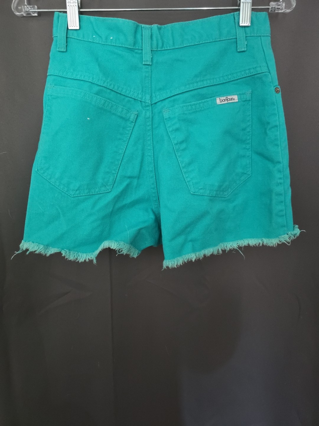 Vintage Bonjour Women’s Junior 7/8 Shorts Teal Denim Jean Fray Hem