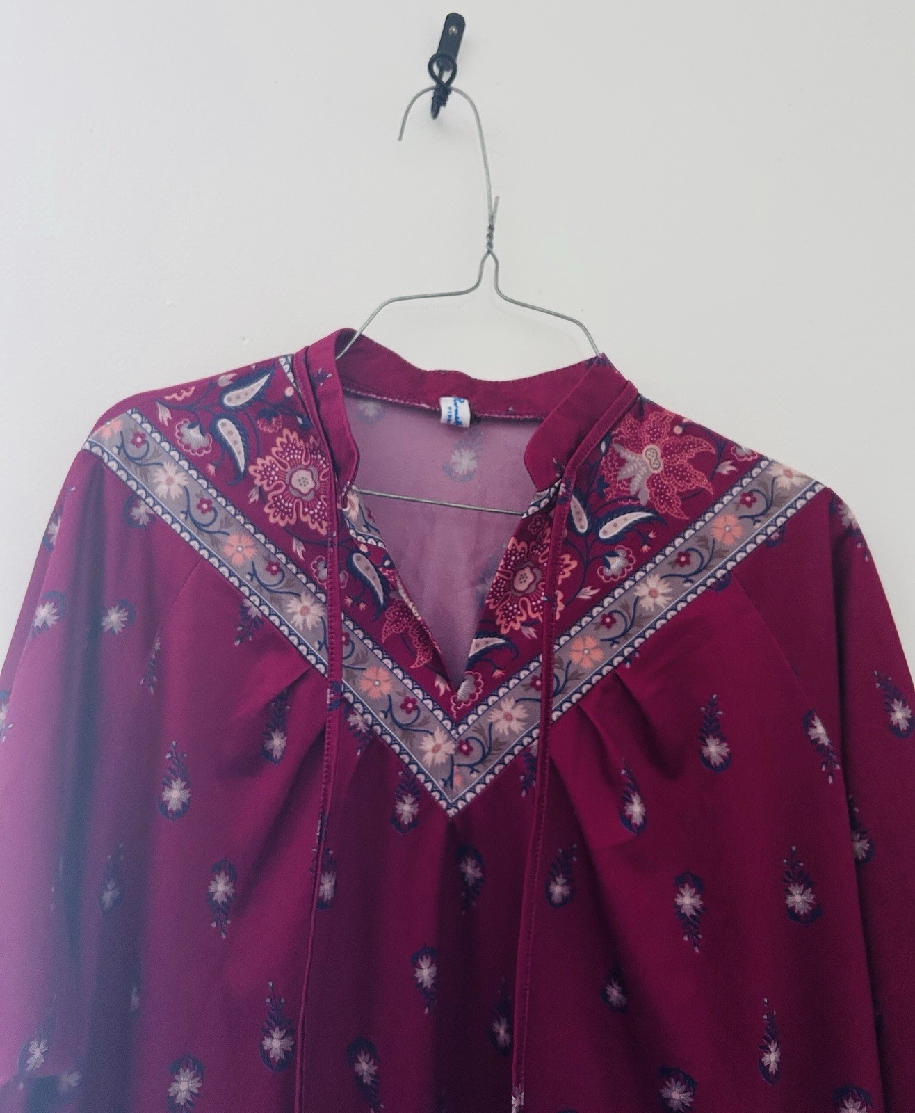 Vintage VEB Pirnetta Pirna Kaftan Dress Maroon Boho Paisley GDR Midi Sz M/L