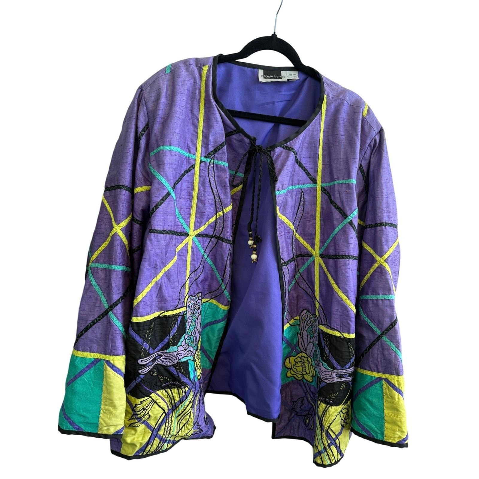 VTG Maggie Barnes 100% Silk Art to Wear Jacket Embroidered Boho Ethnic