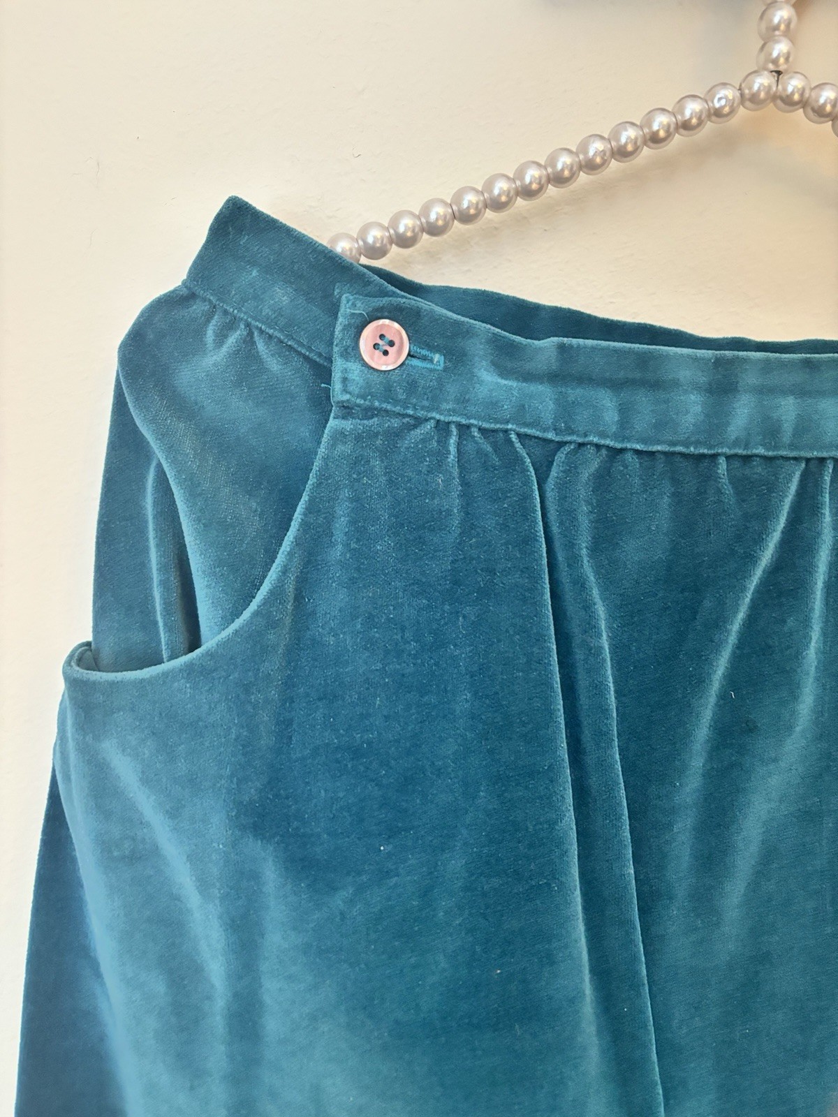 Vintage Sears Jr Bazaar Size 13 Teal Velvet Velour Skirt Retro