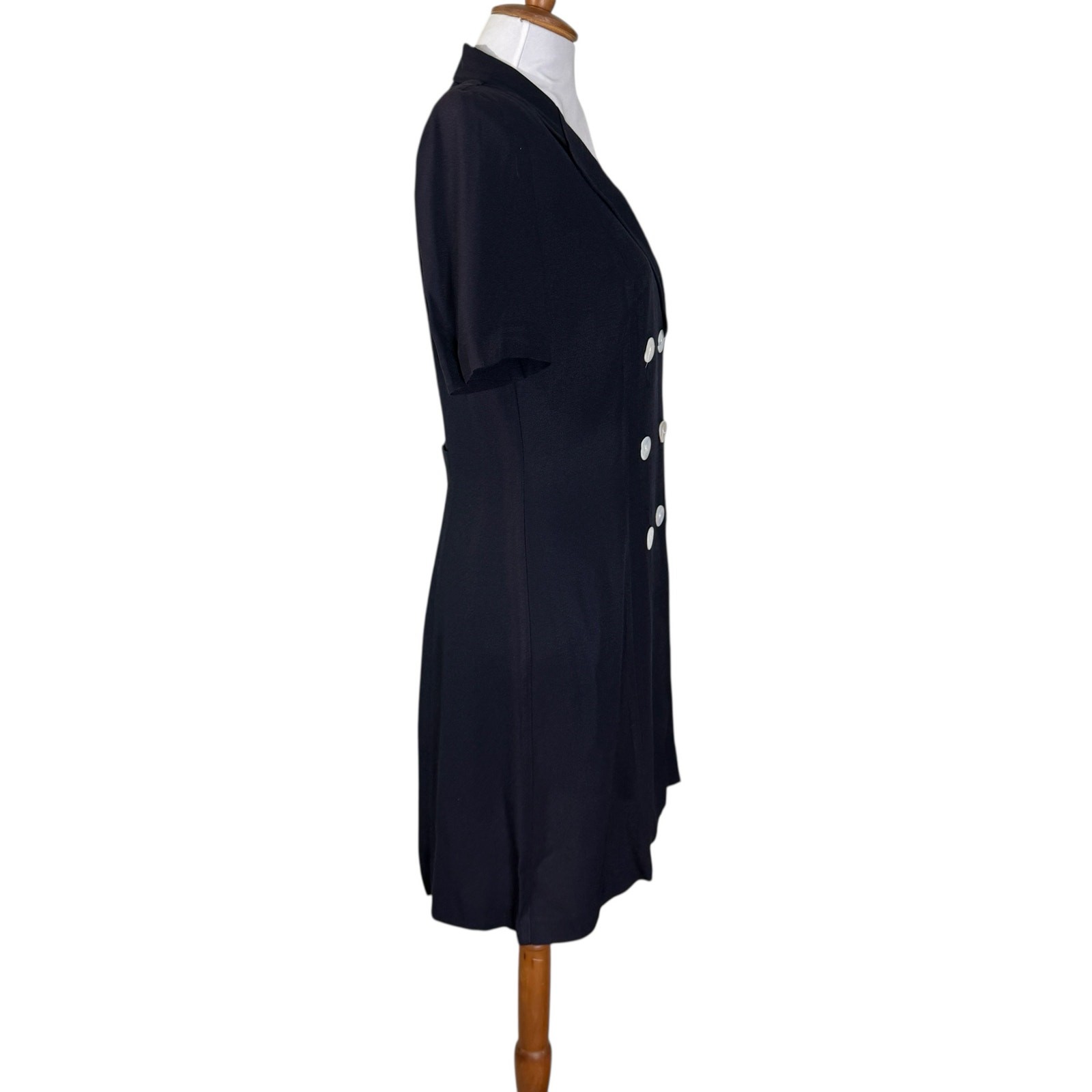 Vintage 80s Navy Blue Double Breated Shift Dress Small Size 4