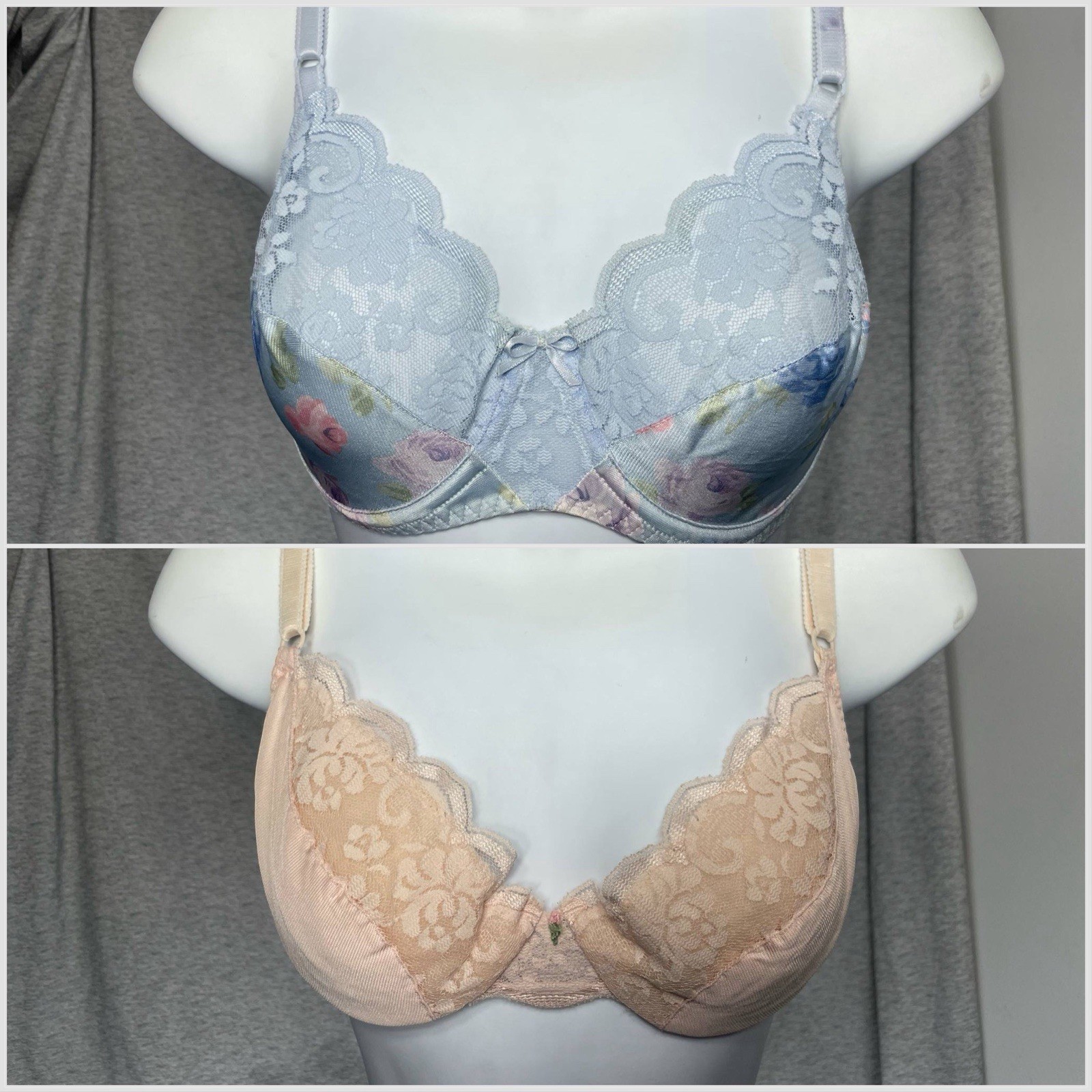 2 Vintage Maidenform Satin Floral Chantilly Lace Underwire Bra Size 36B M500 #13