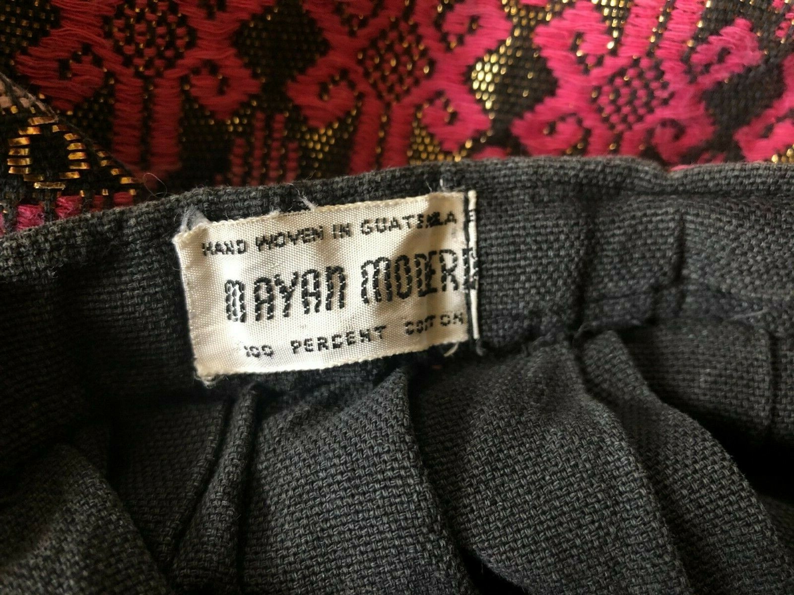 Vintage Hand Woven Mayan Modern Guatemalan Skirt Pink Black Metallic 50s 60s