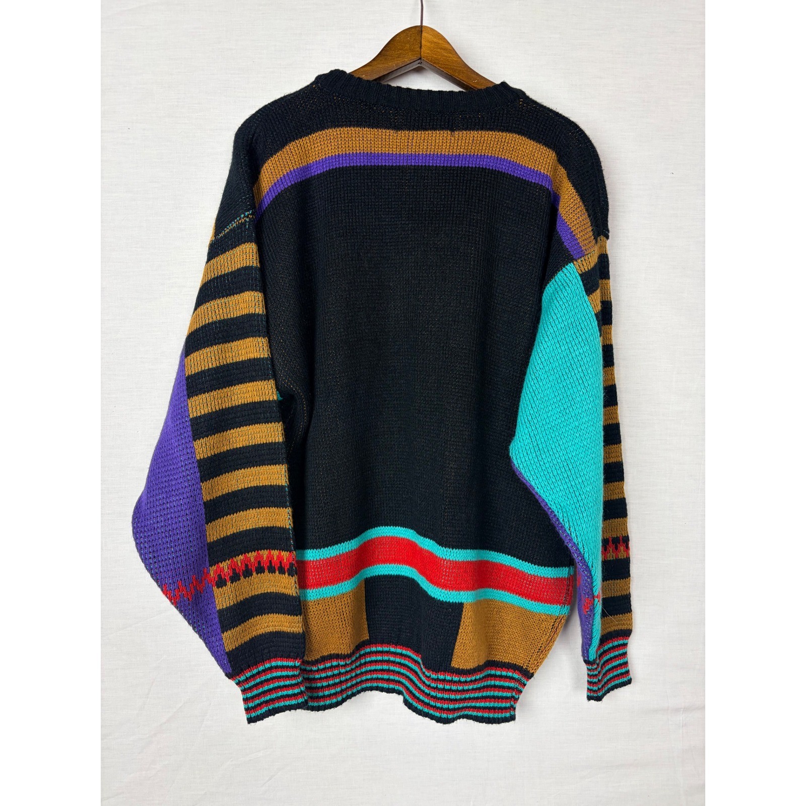 Zeppelin Vintage 90s Abstract Geometric Womens Knit Sweater XL Black Multi
