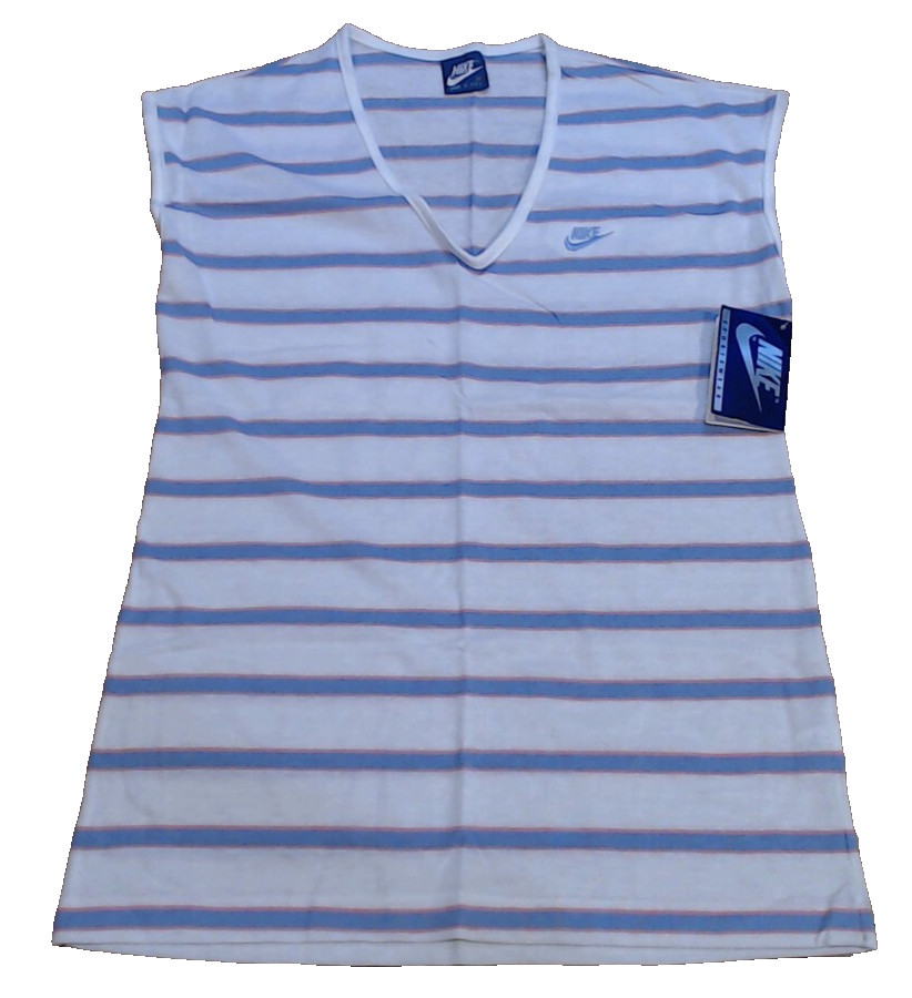 Vtg 80s Nike Shirt Womens S Grey Swoosh Blue Tag Sleeveless NWT White w/ Stripes