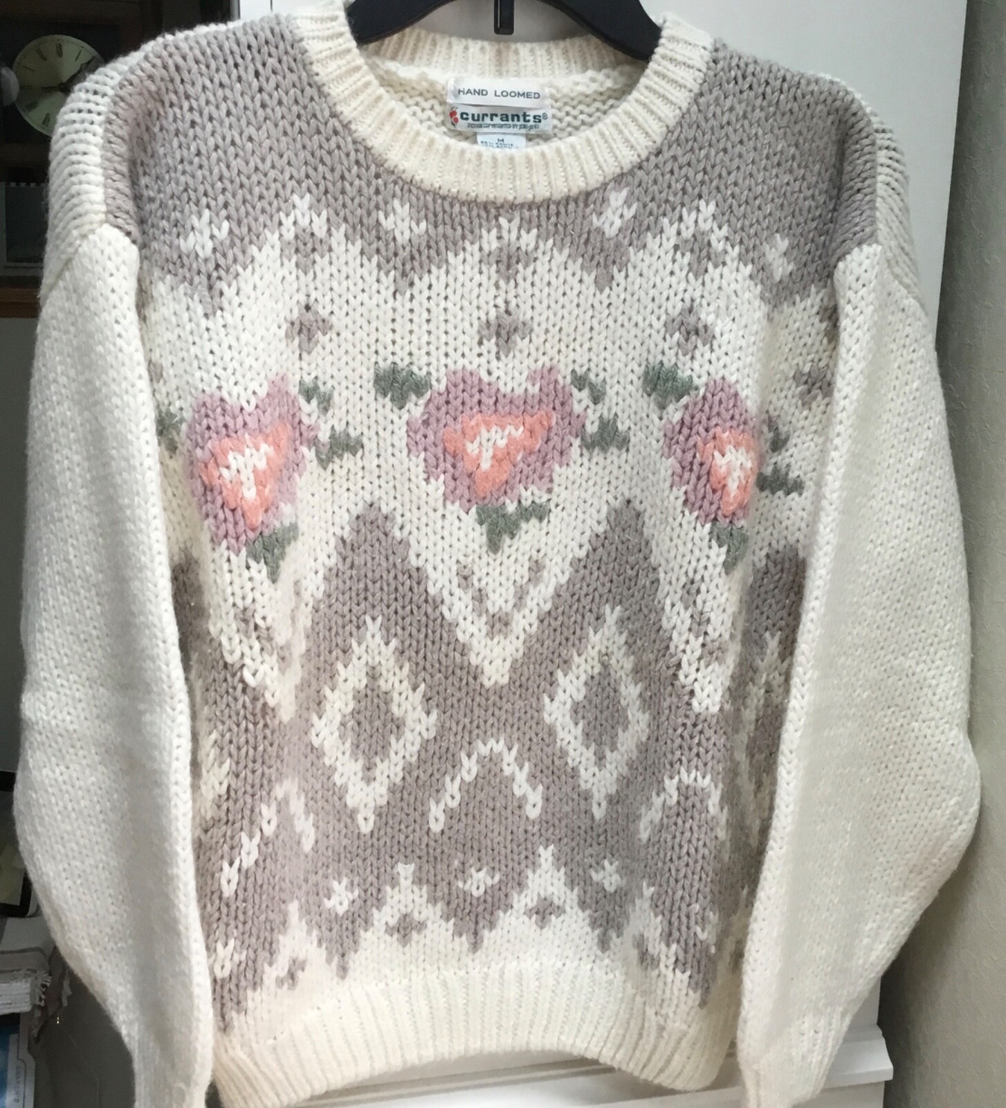 HAND LOOMED CREAM & TAUPE SWEATER by CURRANTS – Size M – EUC