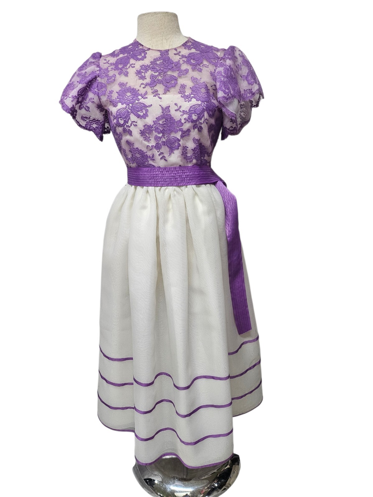 Vintage WILLIAM PEARSON Dress Small Women Fit & Flare Purple Lace Overlay