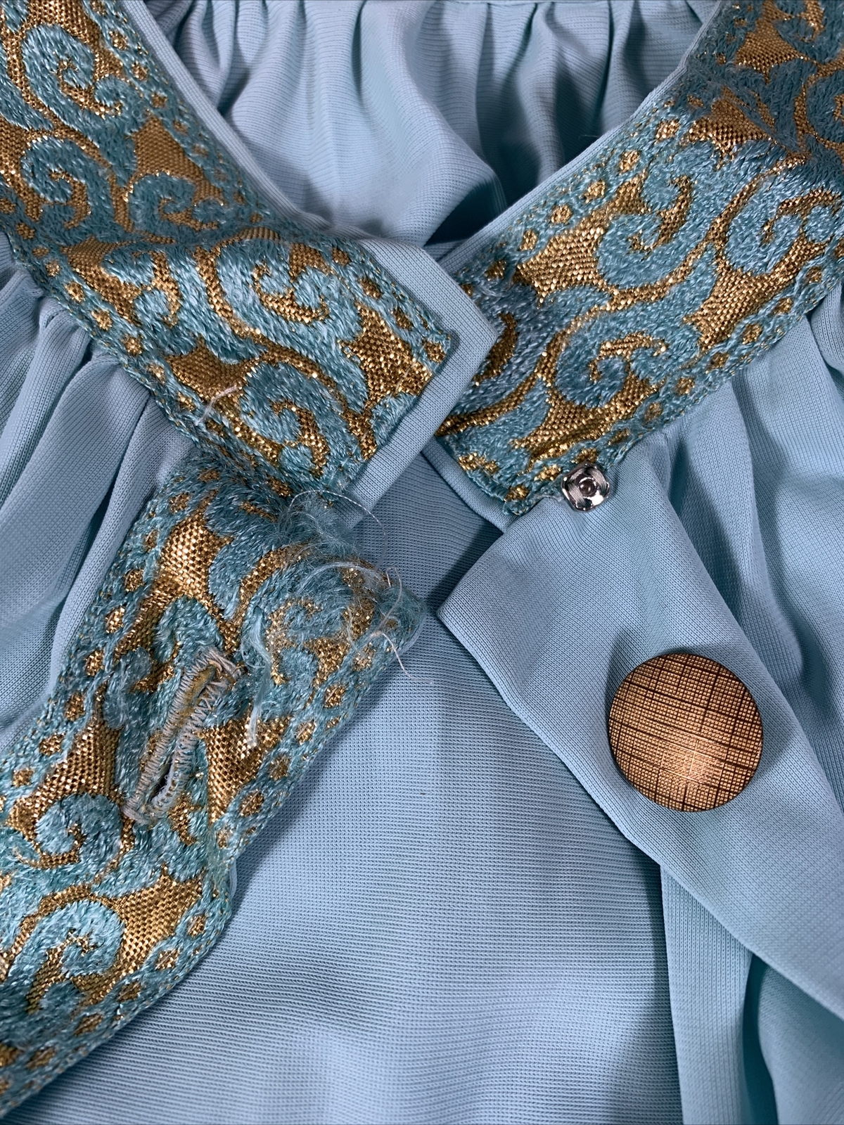 VTG Lorraine Lingerie Set, Light Blue/Gold Filigree Ribbon Edge Size M