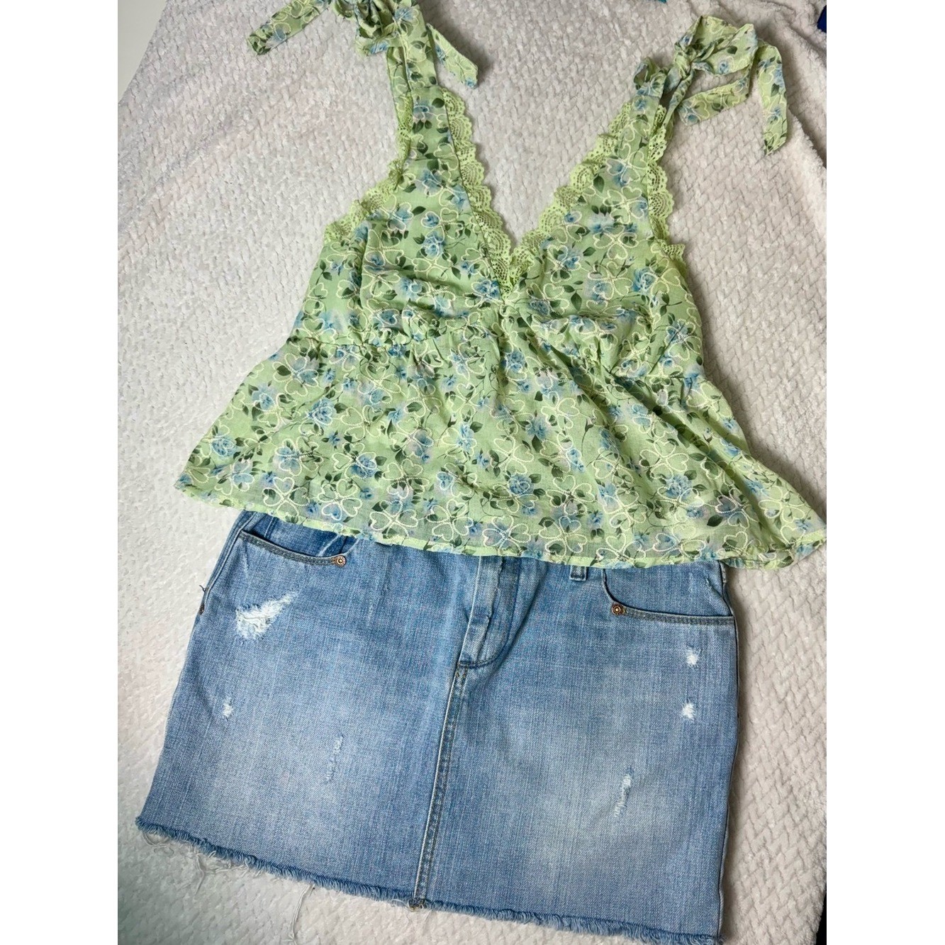 Old Navy Light Blue Distressed Denim Mini Skirt Y2K style