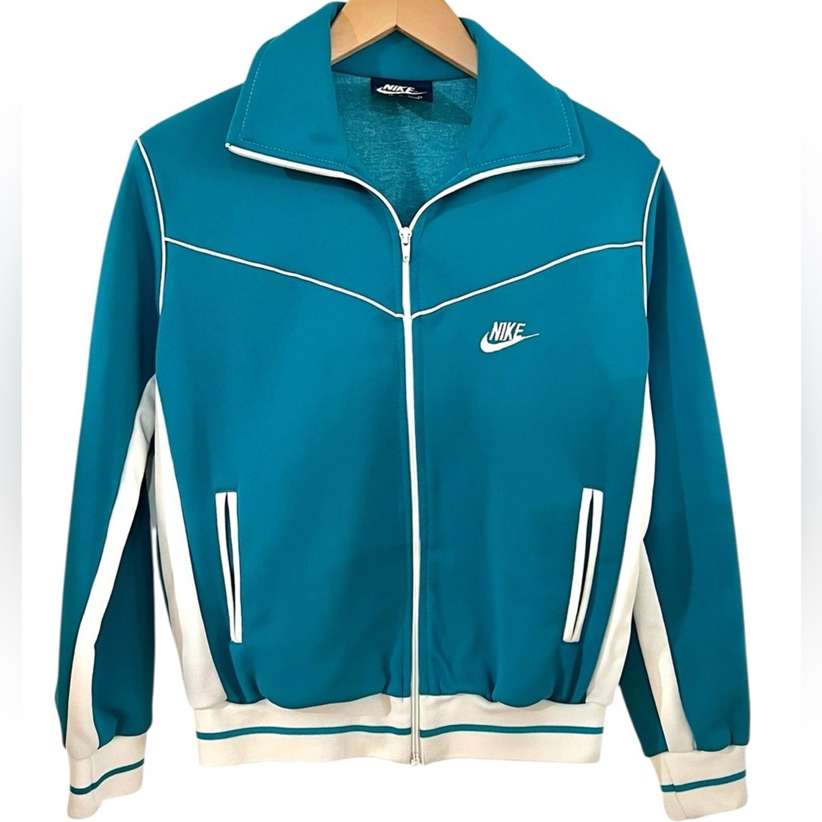 Vintage 90s Nike Track Jacket Gray Tag Teal Blue White M Sportswear Athleisure