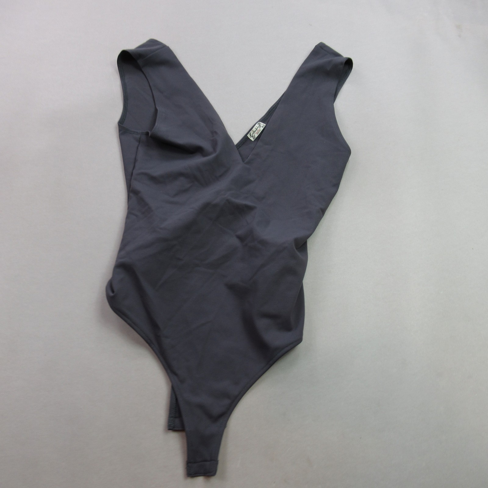 Free People Intimately Women’s Deep V Bodysuit Gray Ribbed Sleeveless Size S