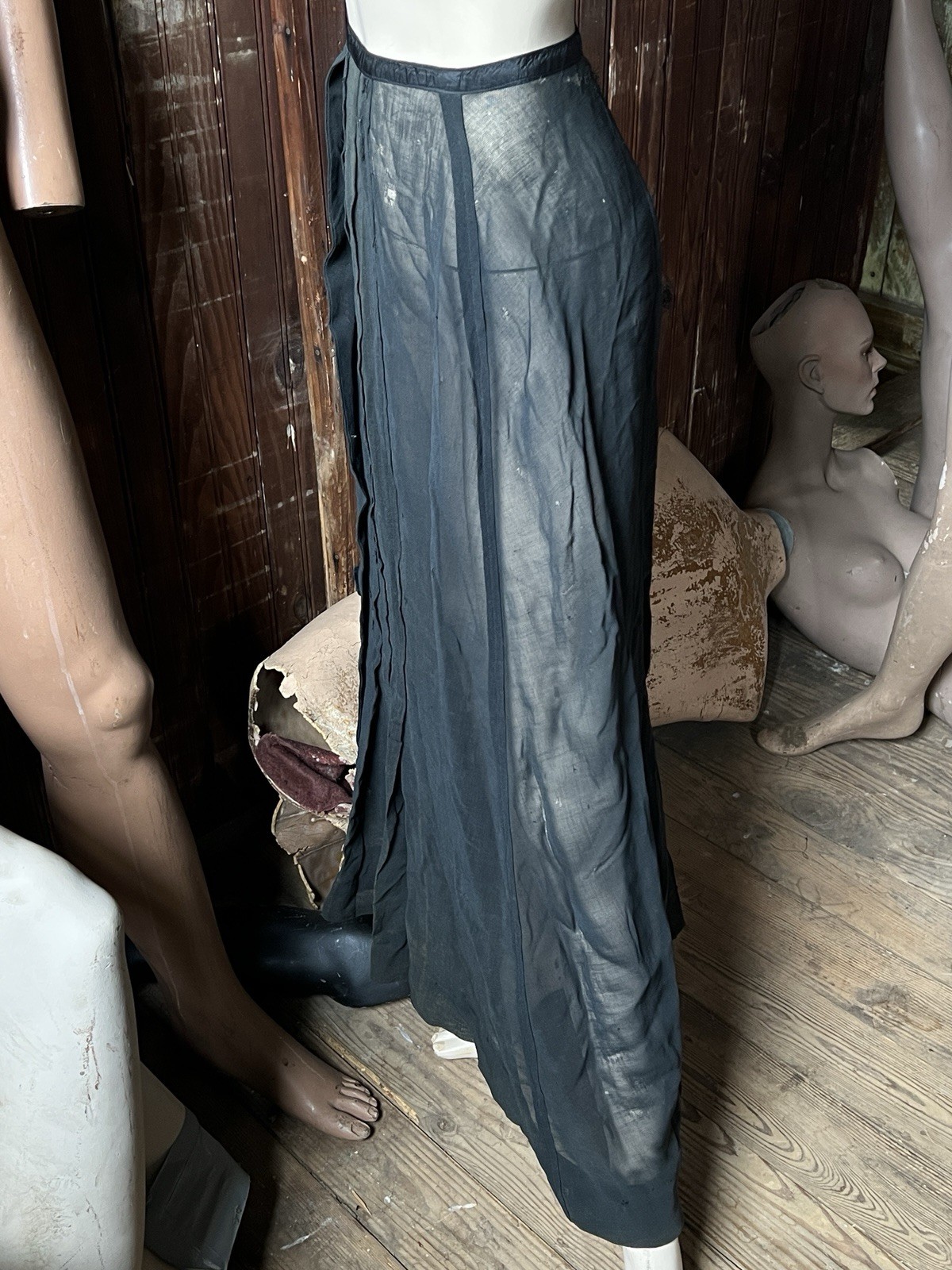 Antique As is Mesh Skirt Net Sheer Heavy Button Slip Long Pleat Cutter Petticoat