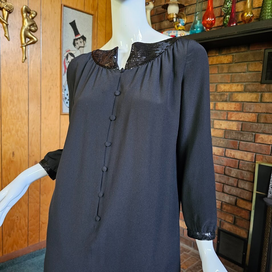 Vtg 70s Courreges Documented Avant Garde Nun Sequin Silk Maxi Dress 000 XS/S