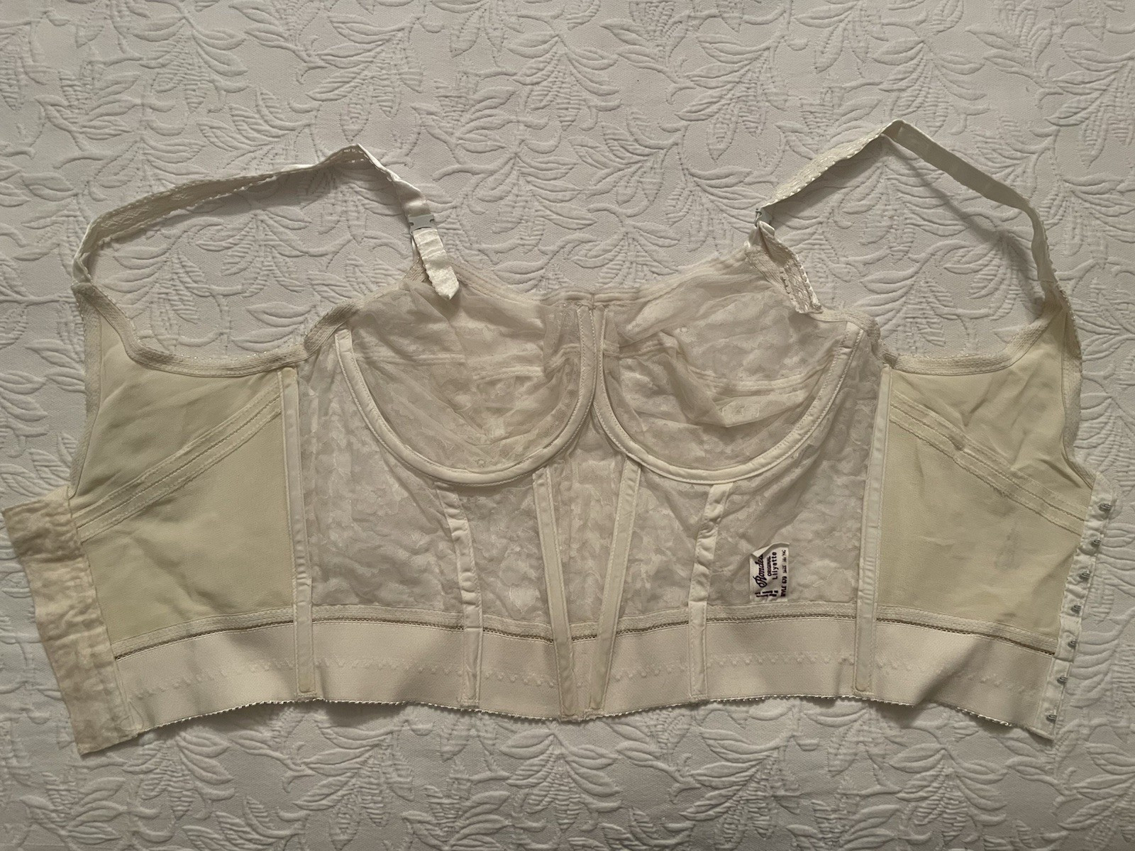 Vintage Rondeau original Lilyette bra 38 / 39 C Long line ivory lace Corset #679