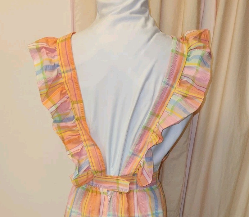 Vintage Ruffle Pinafore Apron Long Dress*Cottage Prairie Look*Homemade* sz Small