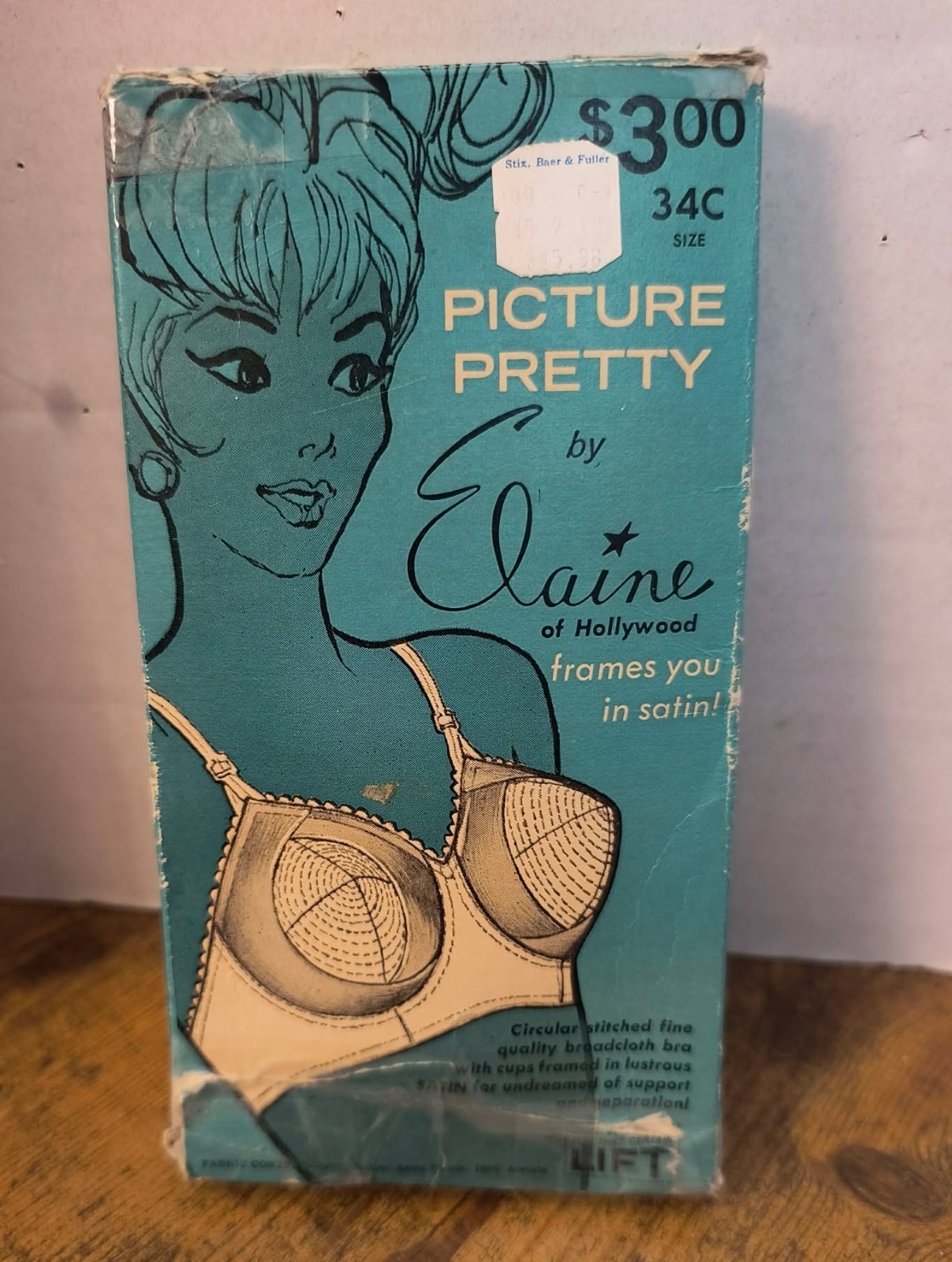 VINTAGE „PICTURE PRETTY” BRA BY ELAINE OF HOLLYWOOD – 34C