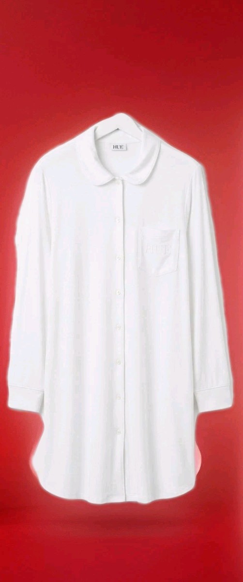 HUE The PJ Napshirt White Large Button Front Sleep Shirt Nightgown NEW NWT $46