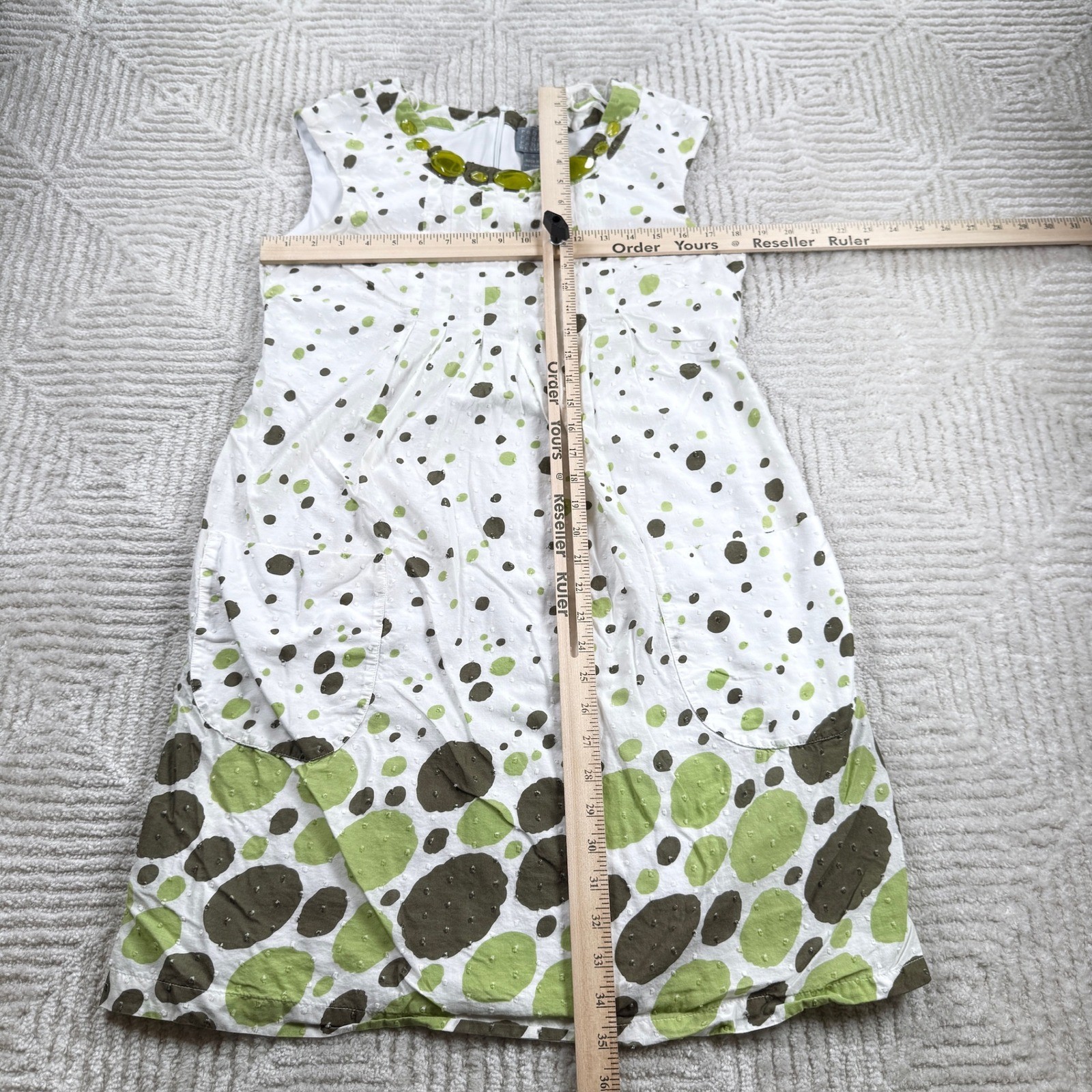 Rabbit Rabbit Rabbit Designs Dress Women’s 10 White Green Polka Dot Mod Retro