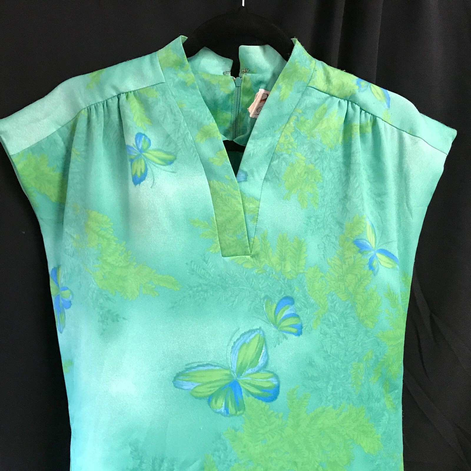 Vintage Diamond Head Asian Inspired Hawaiian Dress Gree Form Fitting Womens 12