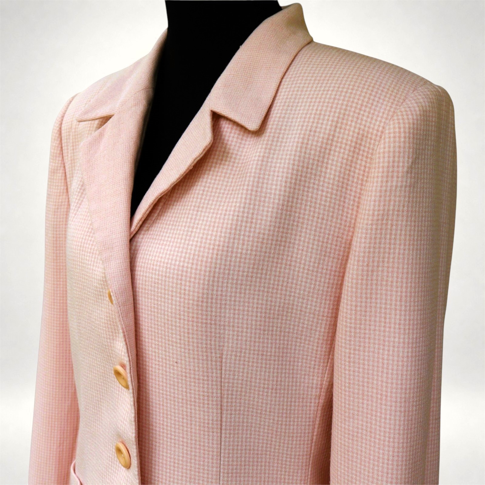 Vintage Women’s Size 10 Pink Microcheck Wool Blend 2pc Skirt Suit Kasper A.S.L.